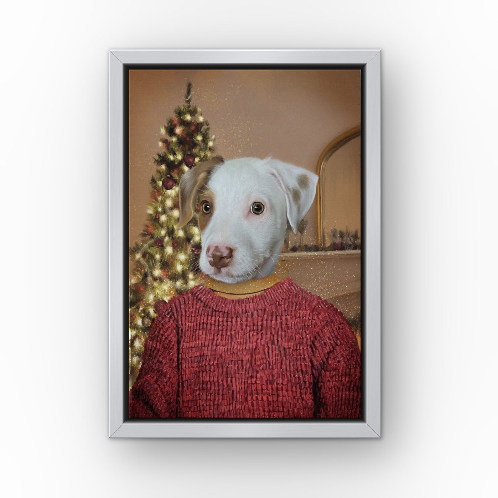 The Kevin custom pet canvas in a silver floating frame