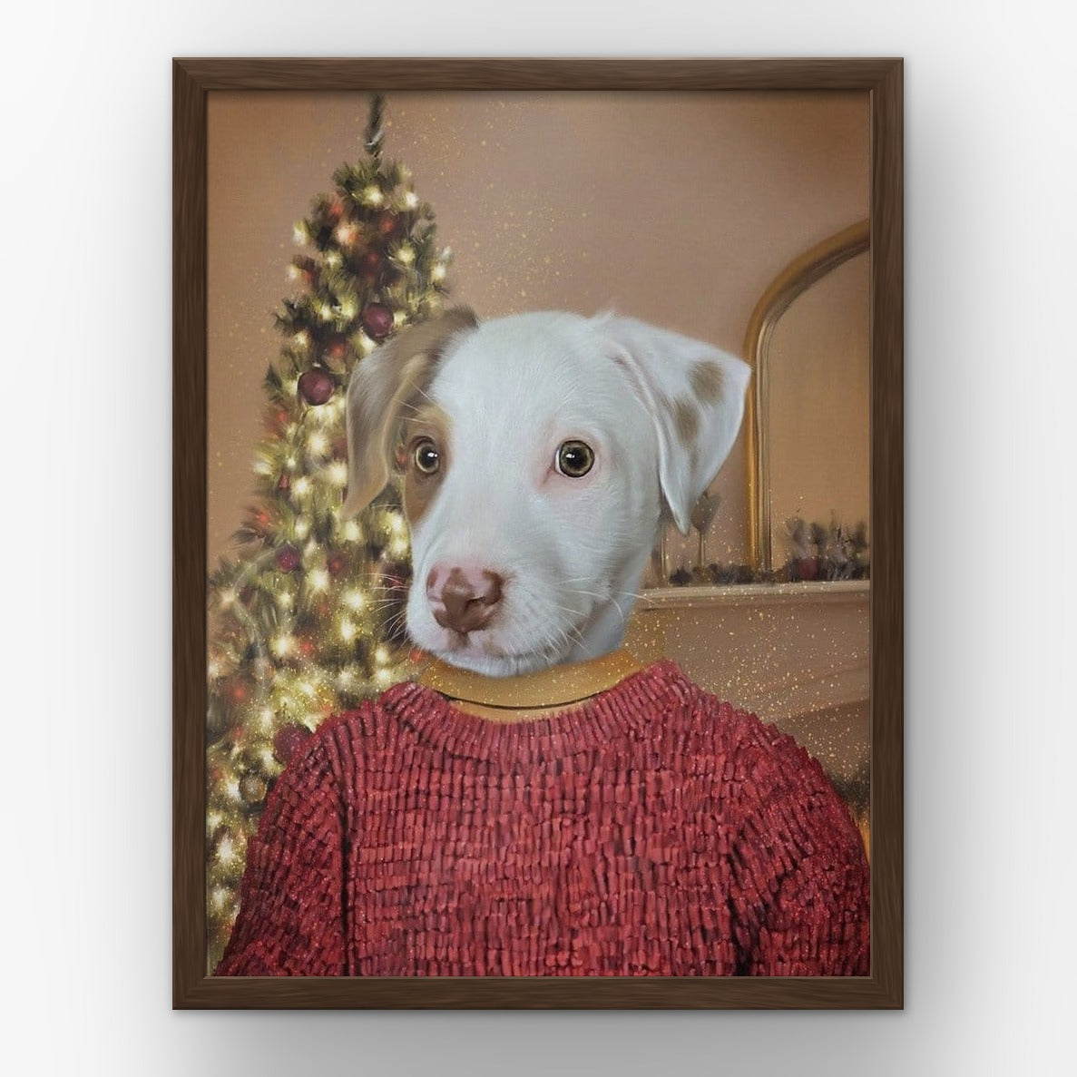 The Kevin custom pet poster in a walnut frame