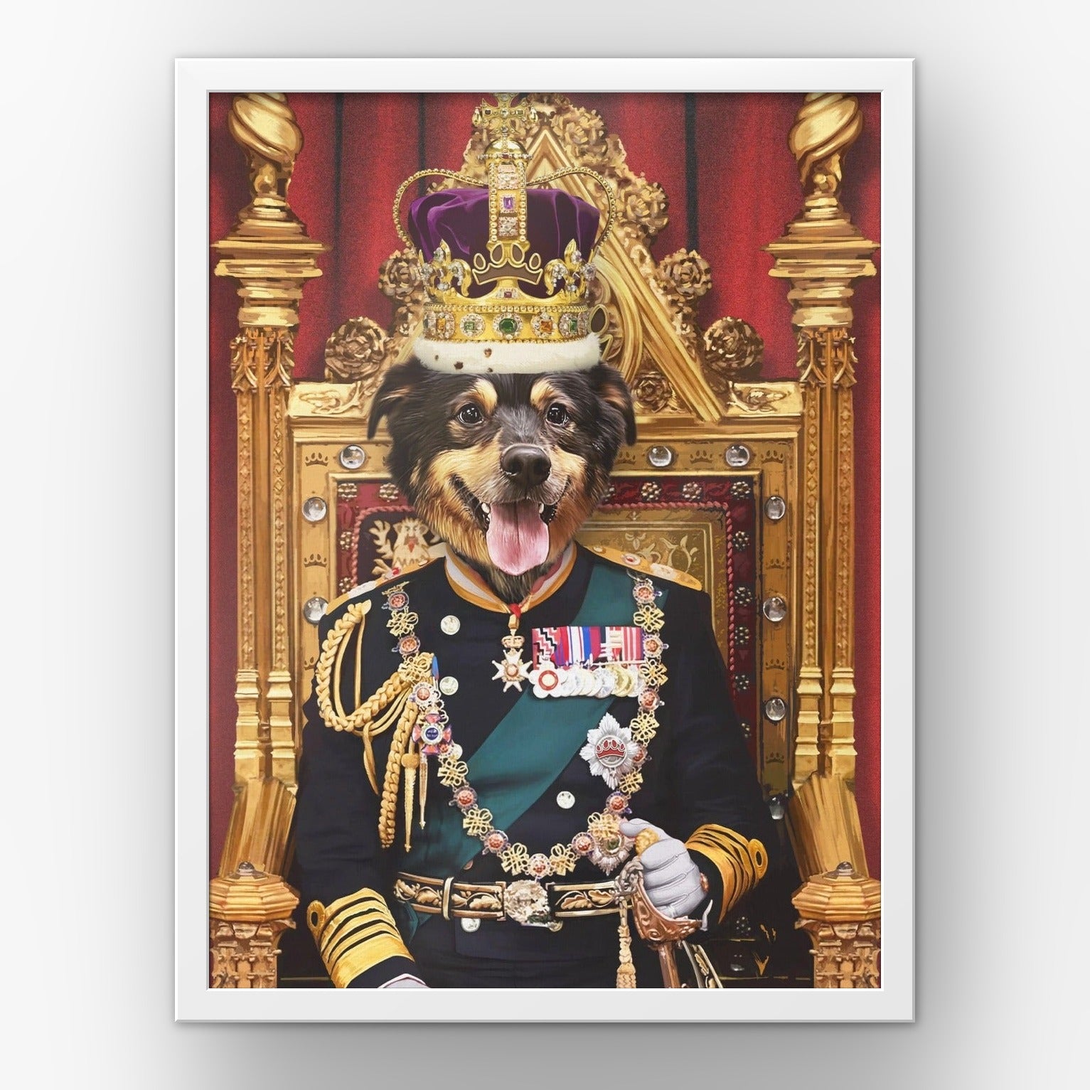 The King custom pet poster in a white frame