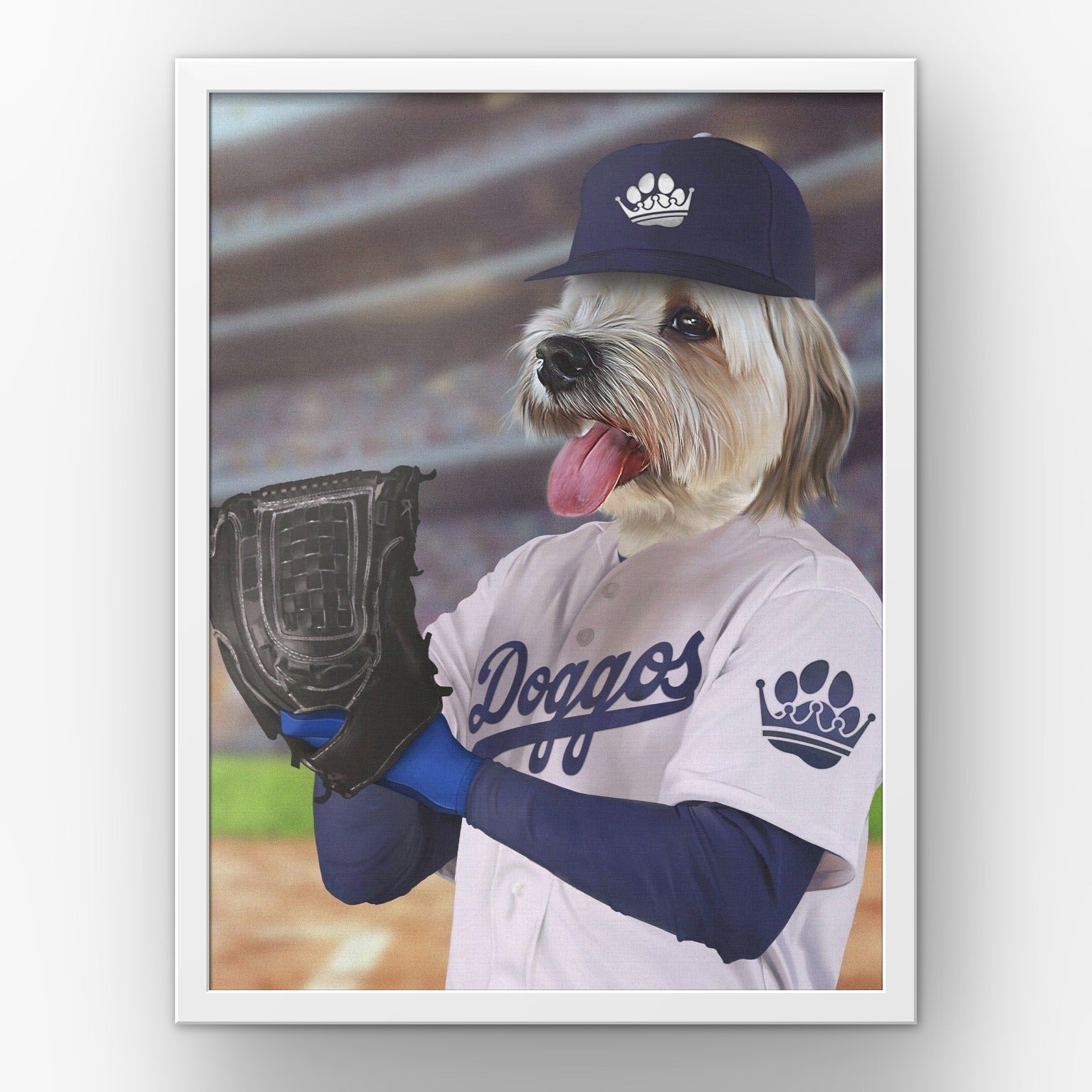 The LA Doggos custom pet poster in a white frame