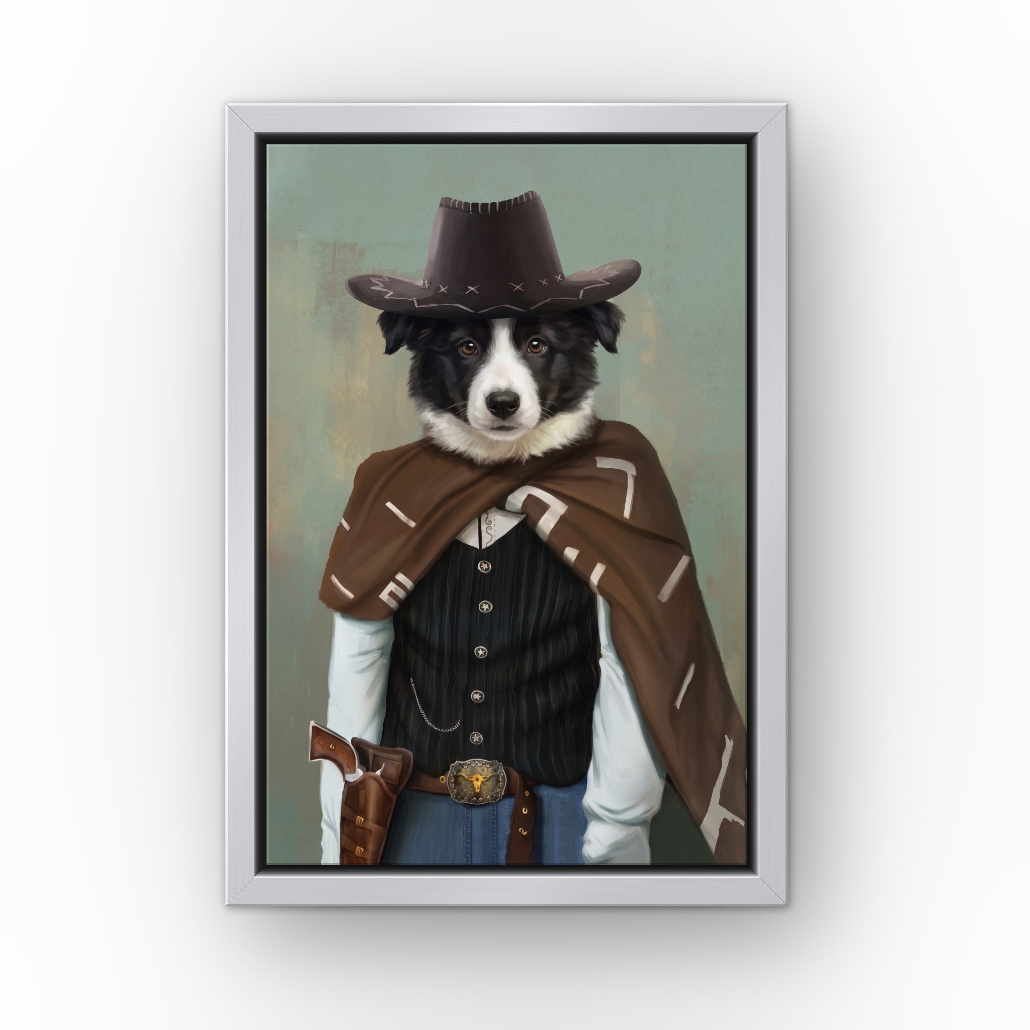 The Lone Ranger custom pet canvas in a silver floating frame