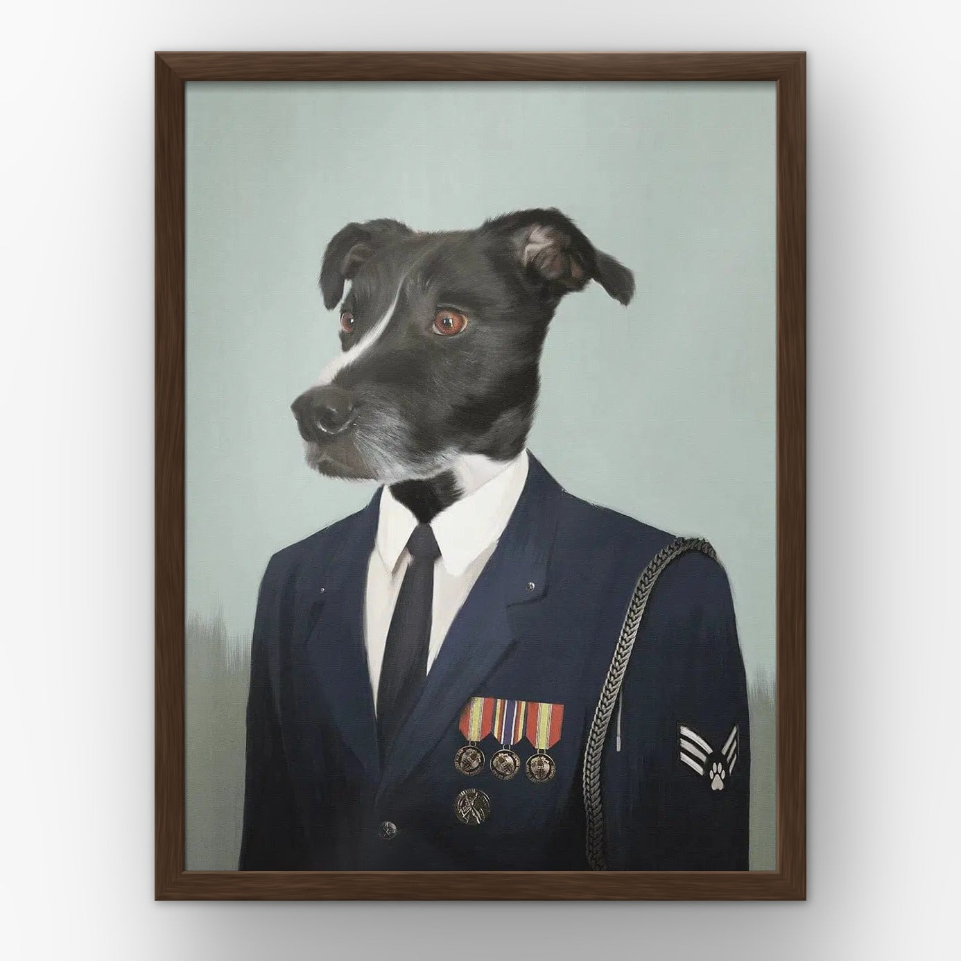 The Male Air Officer custom pet poster in a walnut frame