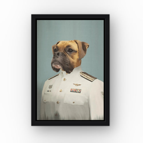 The Male Coast Guard custom pet canvas in a black floating frame
