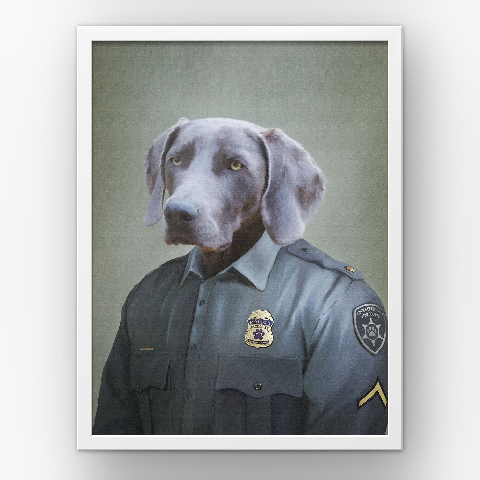 The Male Police Officer custom pet poster in a white frame