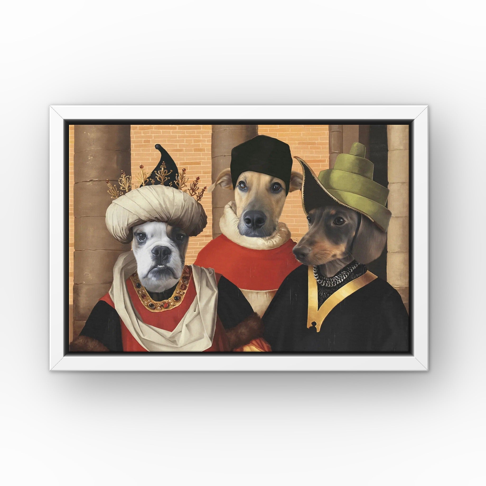 The Merchants custom pet canvas in a white floating frame