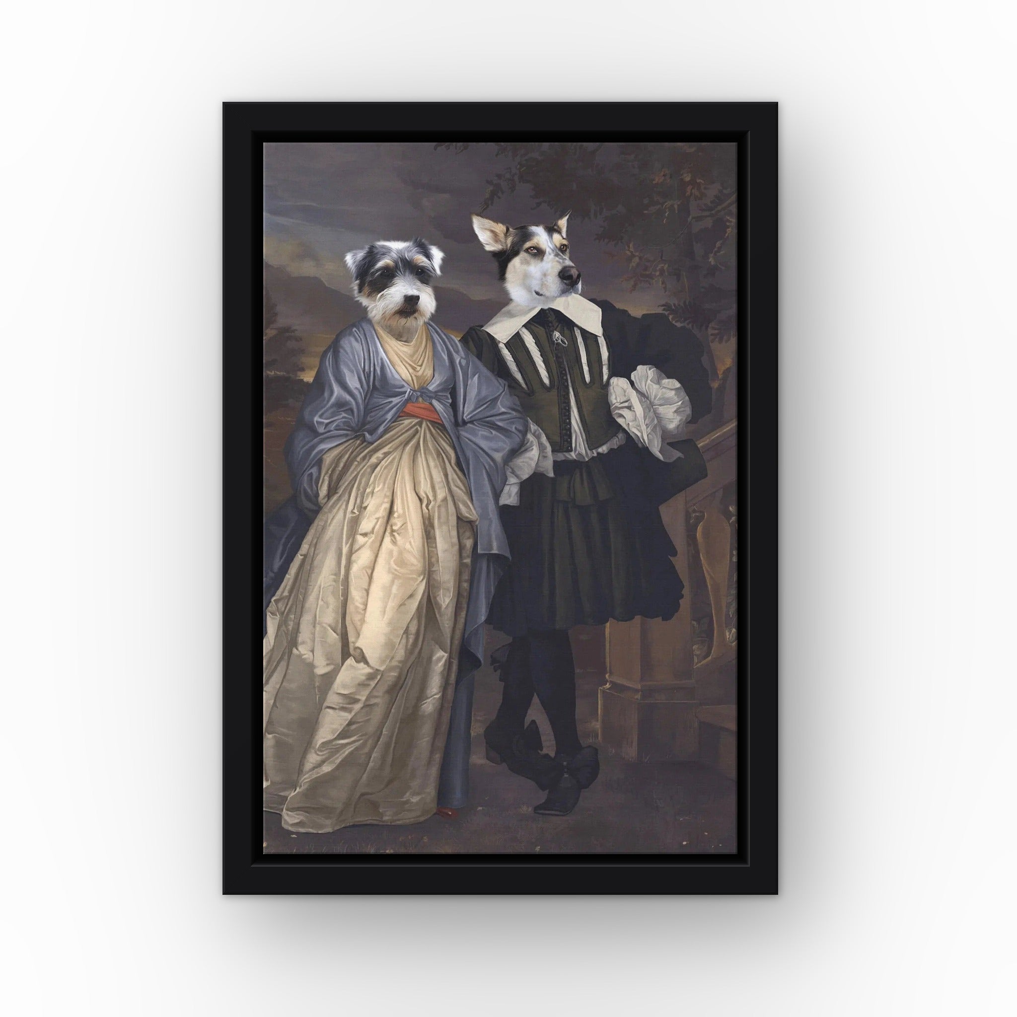 The Midnight Stroll custom pet canvas in a black floating frame