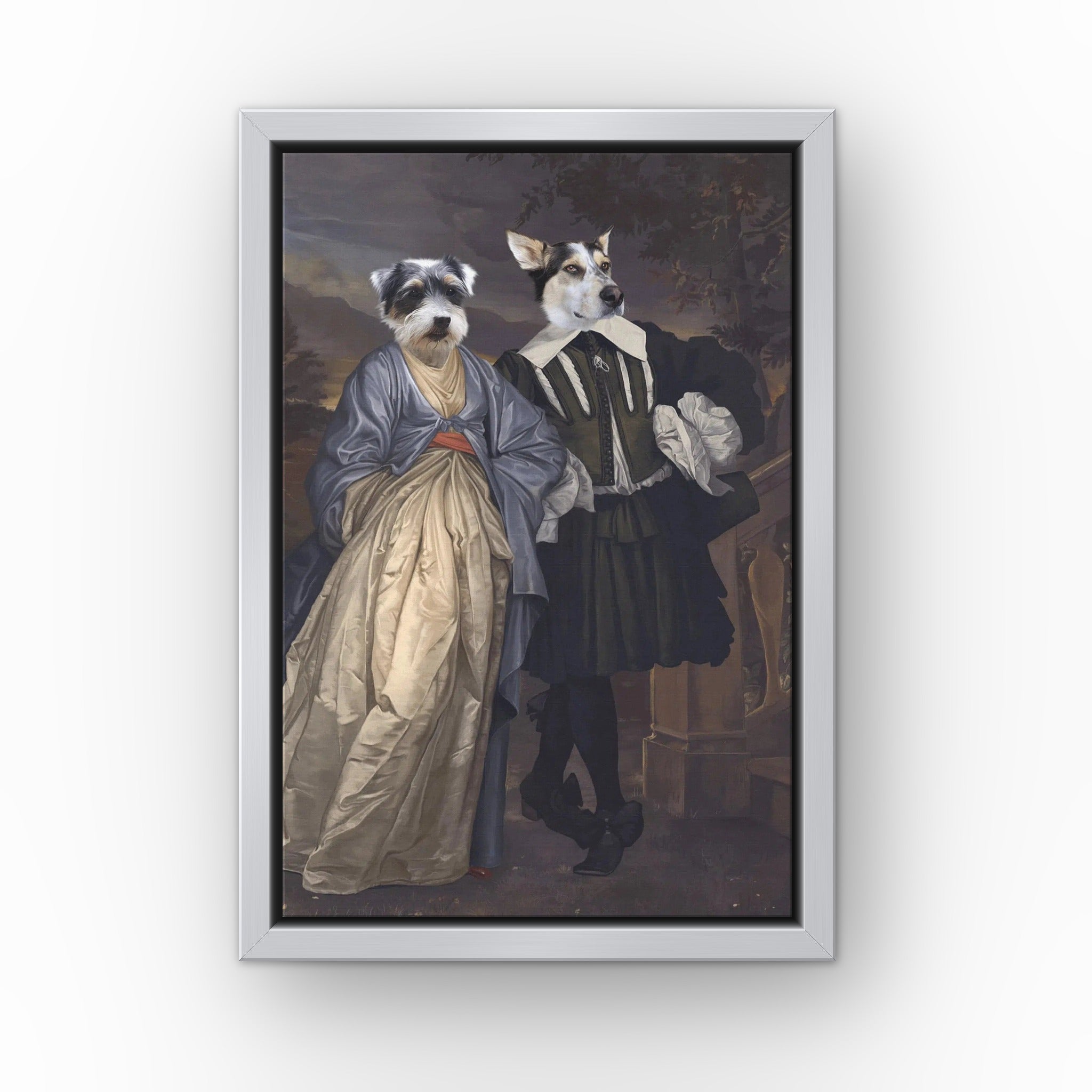 The Midnight Stroll custom pet canvas in a silver floating frame