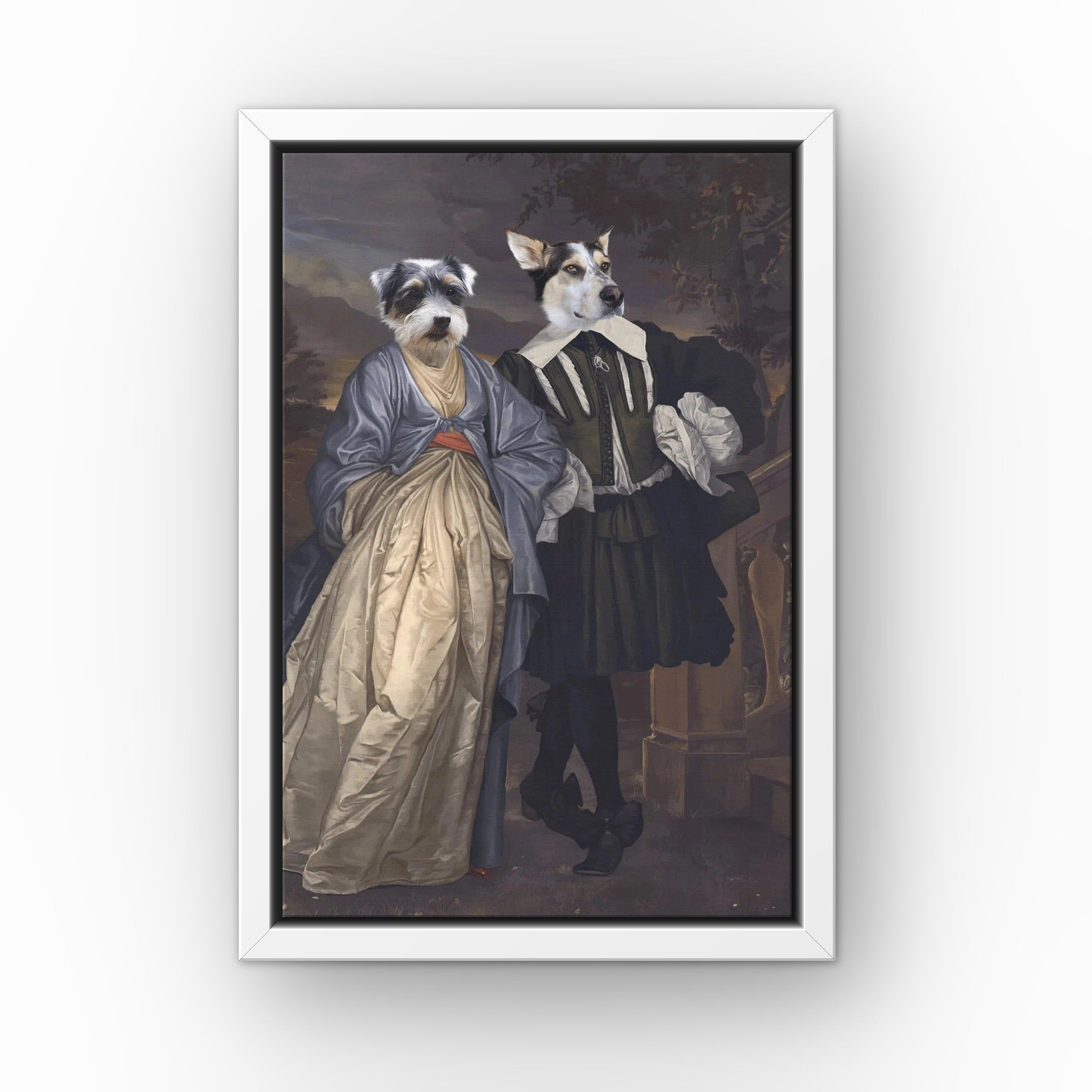 The Midnight Stroll custom pet canvas in a white floating frame