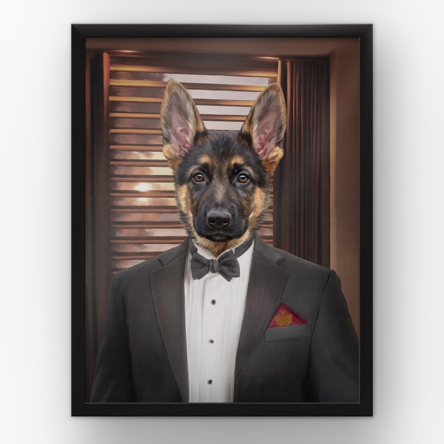 The Mobster custom pet poster in a black frame
