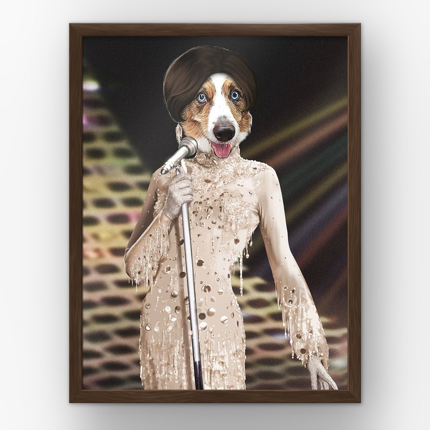 The Motown Queen custom pet poster in a walnut frame