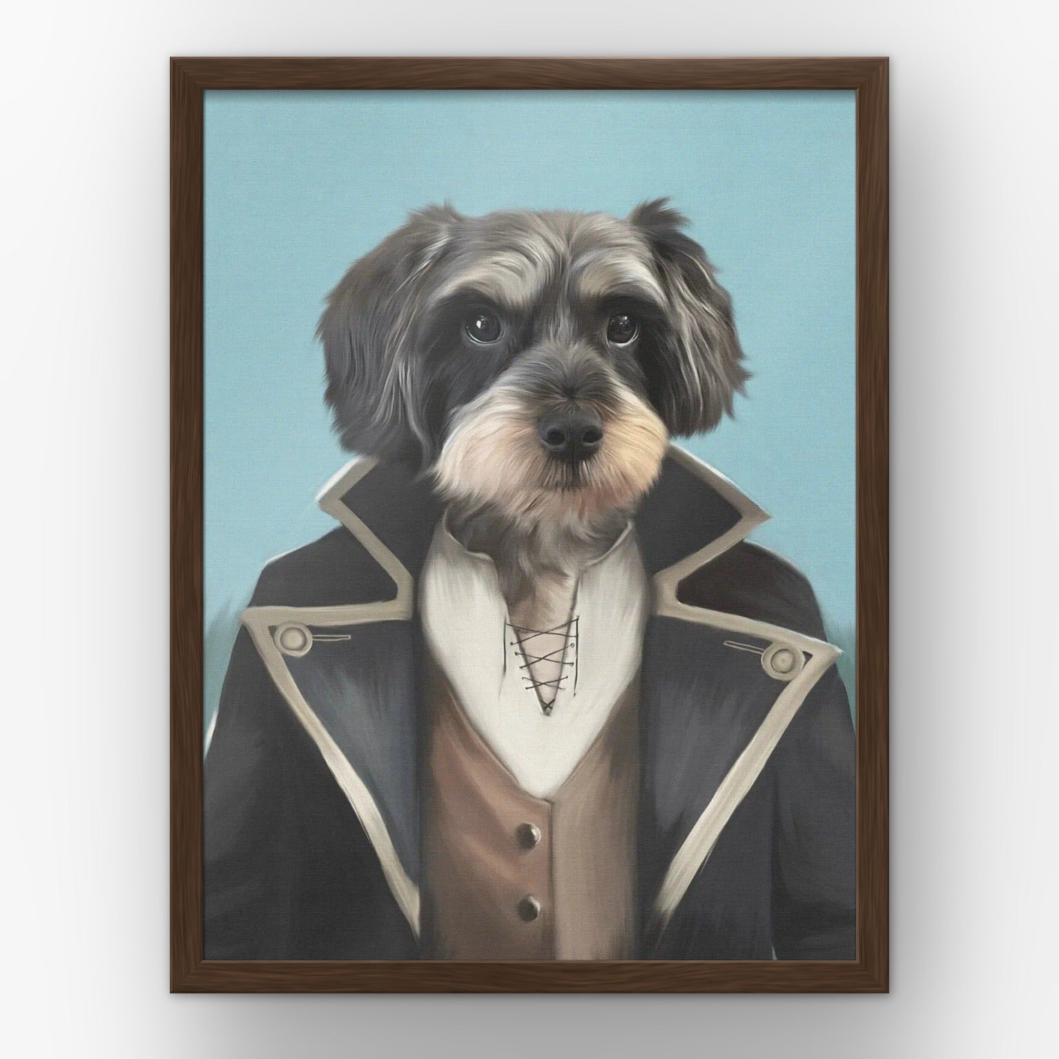 The Pirate custom pet poster in a walnut frame