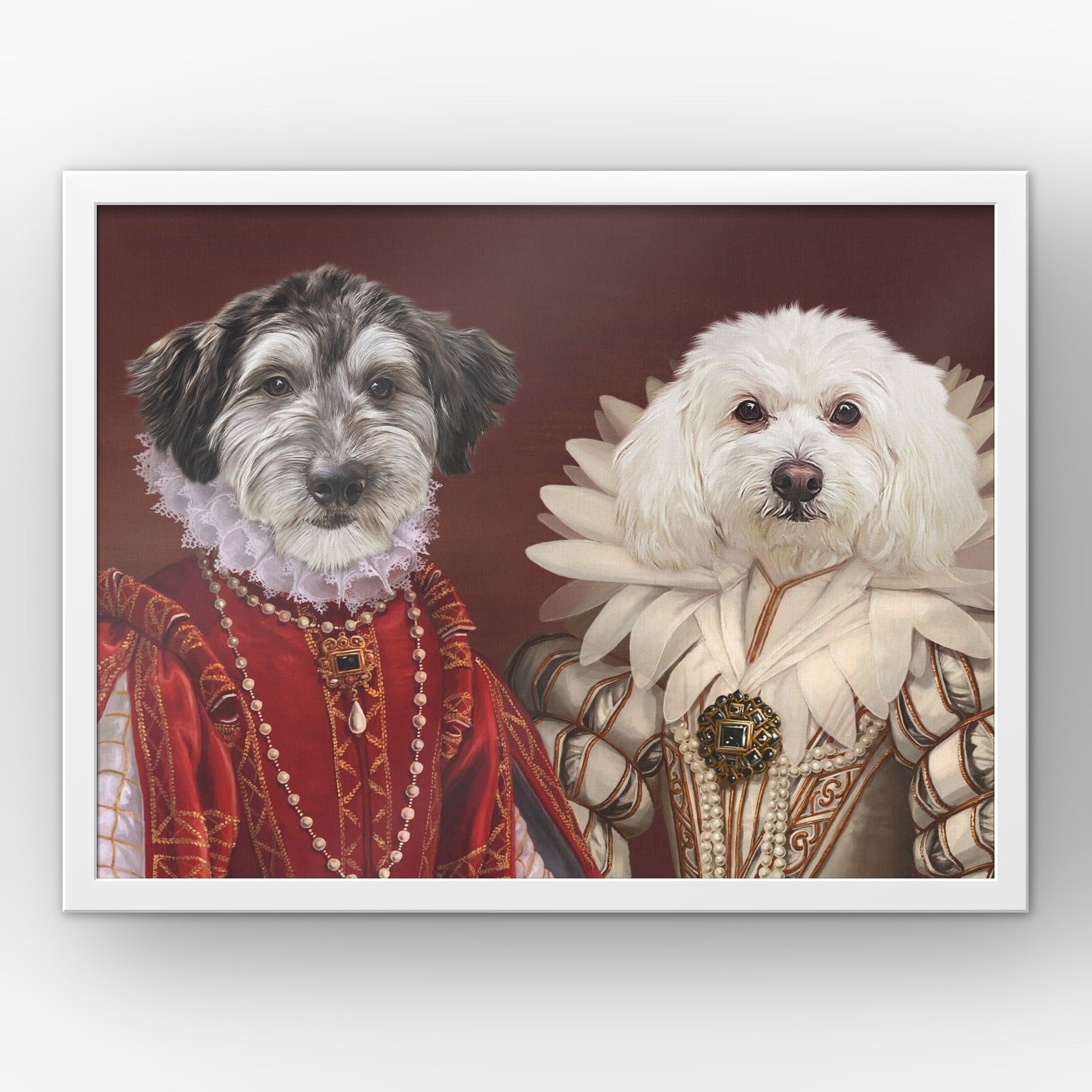 The Queen and Queen of Roses custom pet poster in a white frame