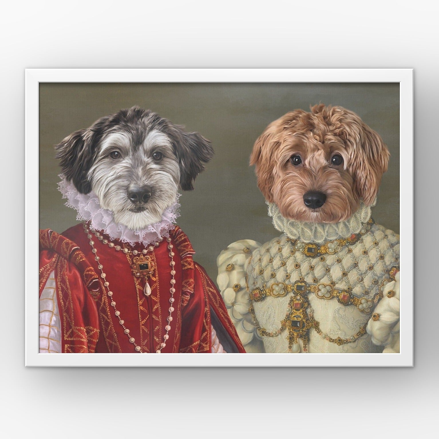 The Queen of Roses and Princess custom pet poster in a white frame