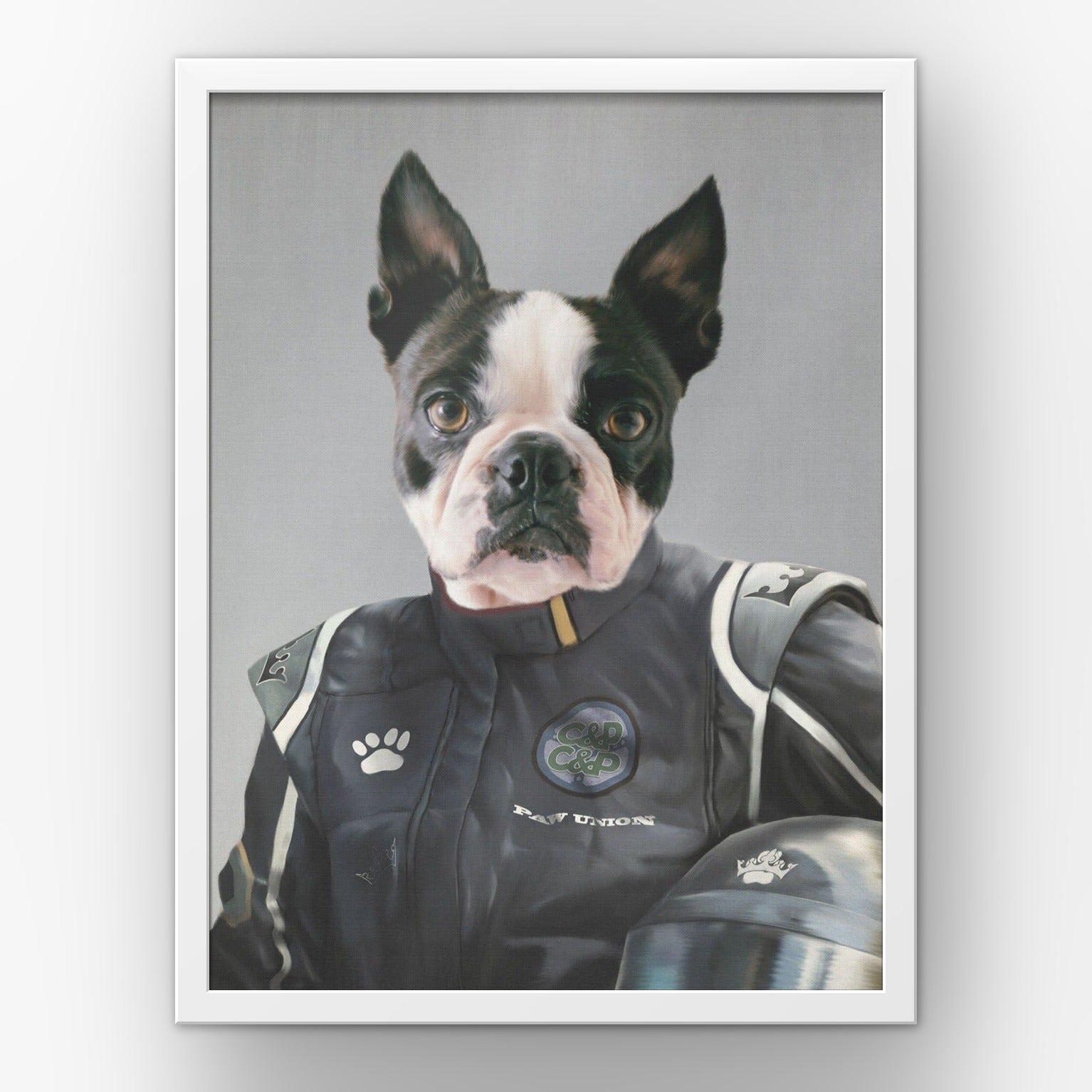 The Race Car Driver custom pet poster in a white frame