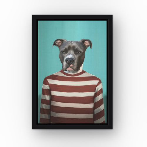 The Red Candy Cane custom pet canvas in a black floating frame