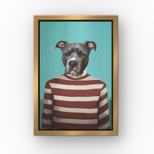 The Red Candy Cane custom pet canvas in a gold floating frame