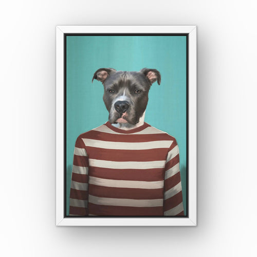 The Red Candy Cane custom pet canvas in a white floating frame
