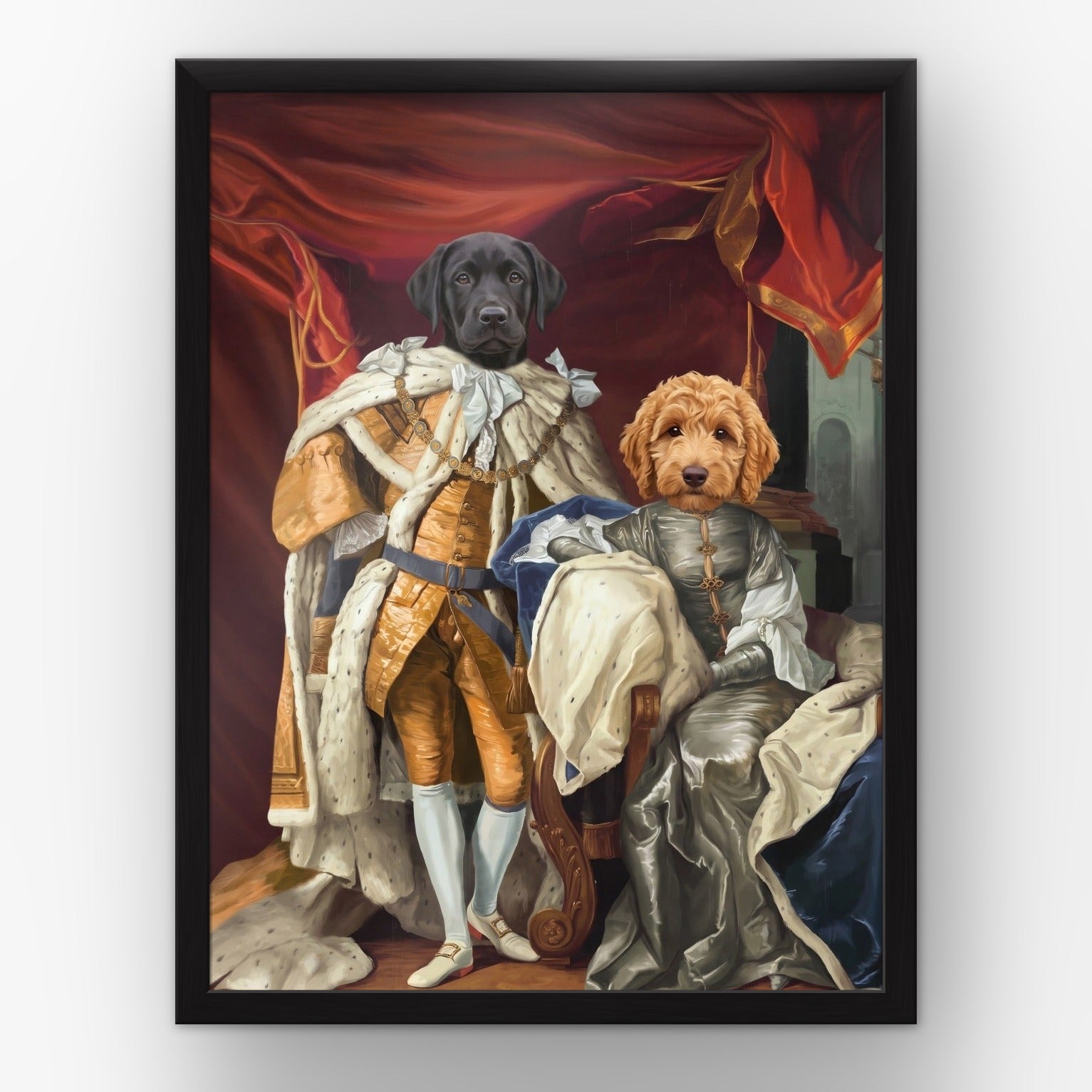 The Royal Couple custom pet poster in a black frame