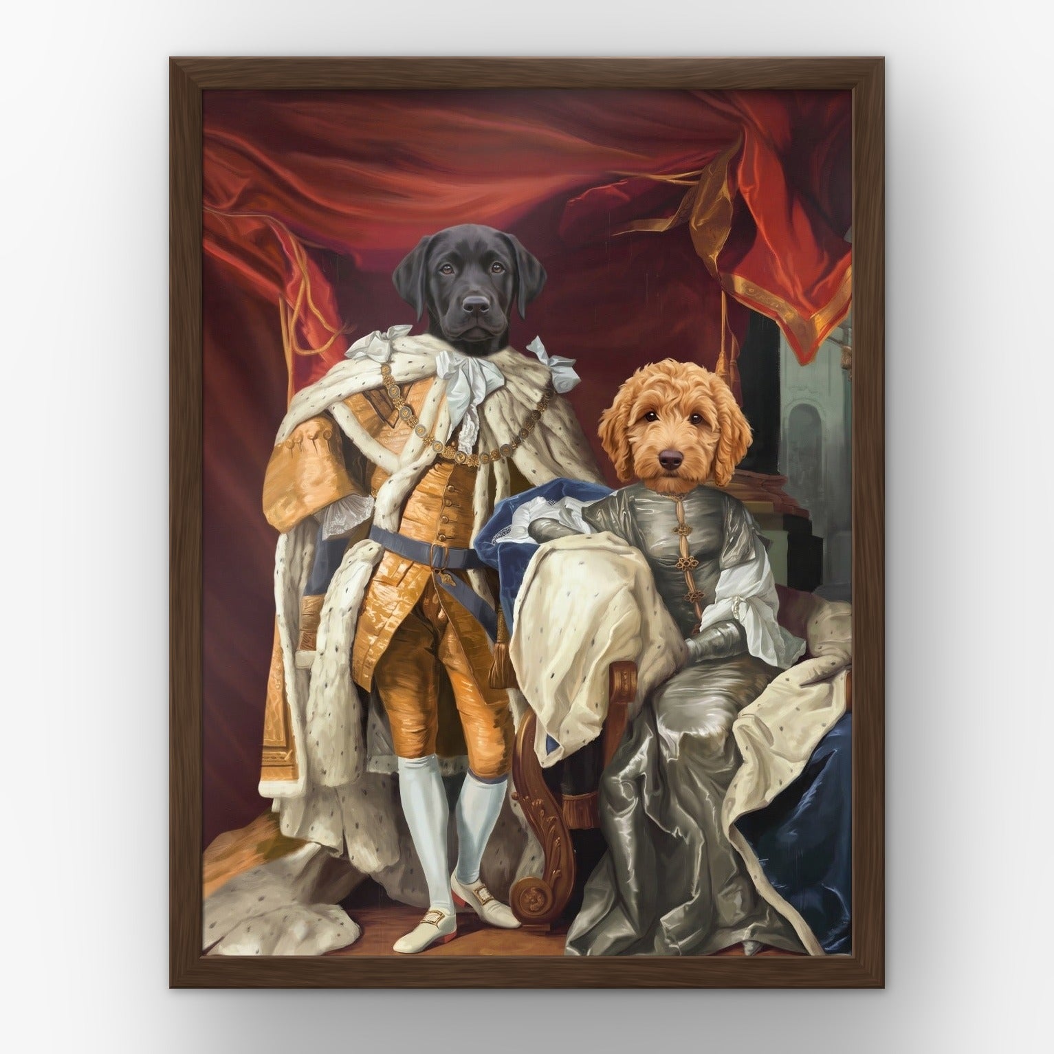 The Royal Couple custom pet poster in a walnut frame
