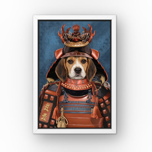The Samurai custom pet canvas in a white floating frame