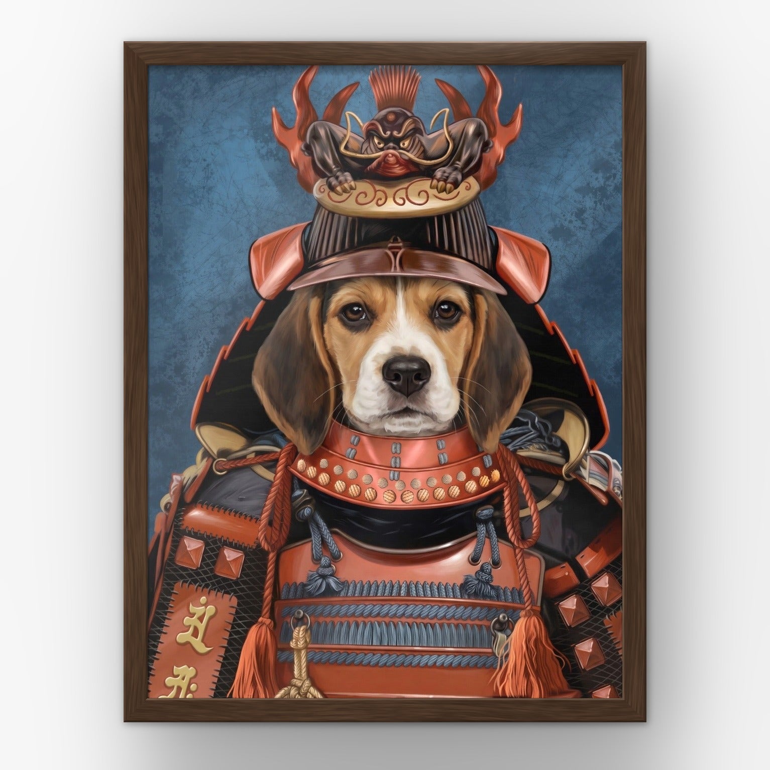 The Samurai custom pet poster in a walnut frame