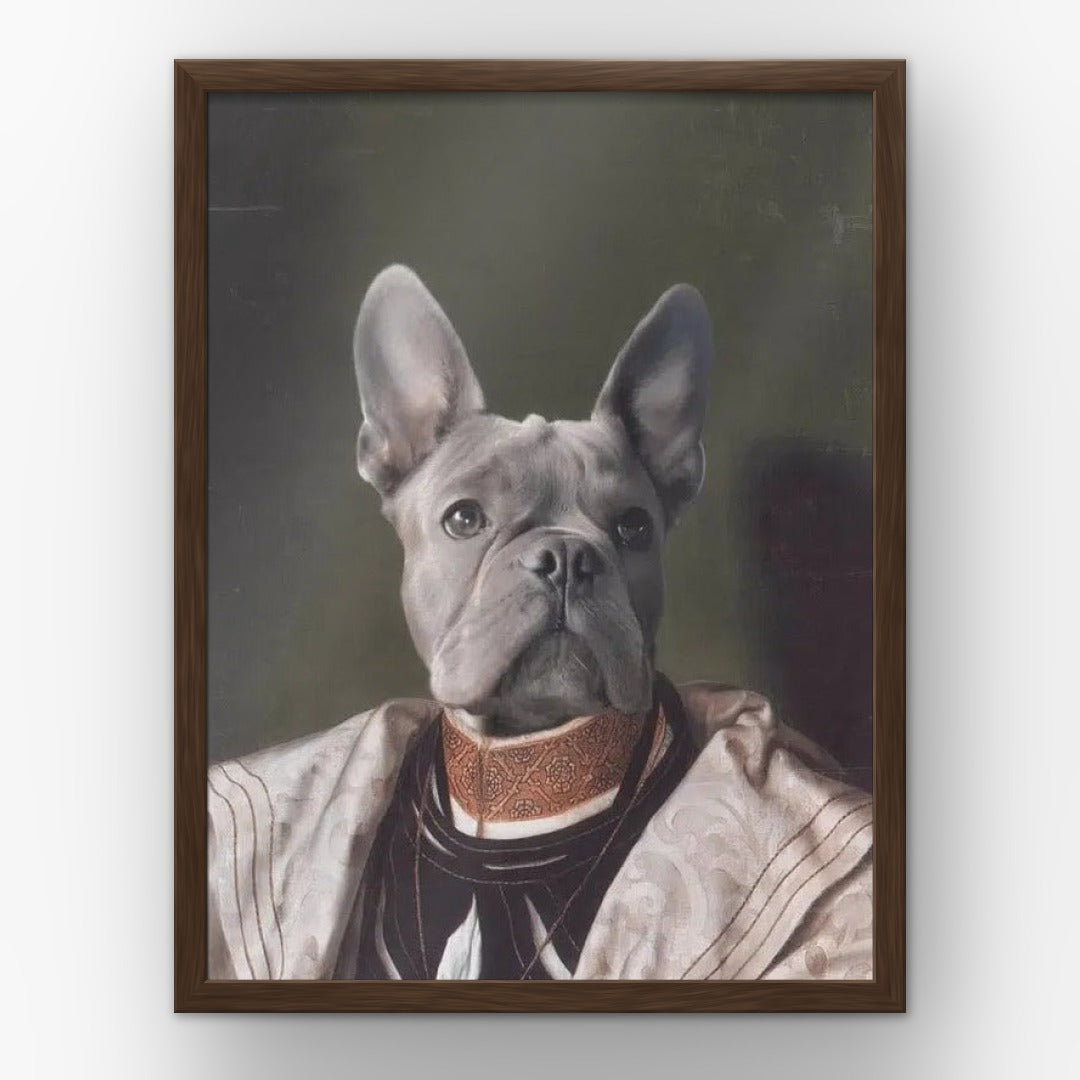 The Savant custom pet poster in a walnut frame