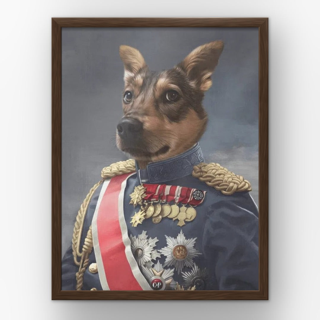 The Sergeant custom pet poster in a walnut frame