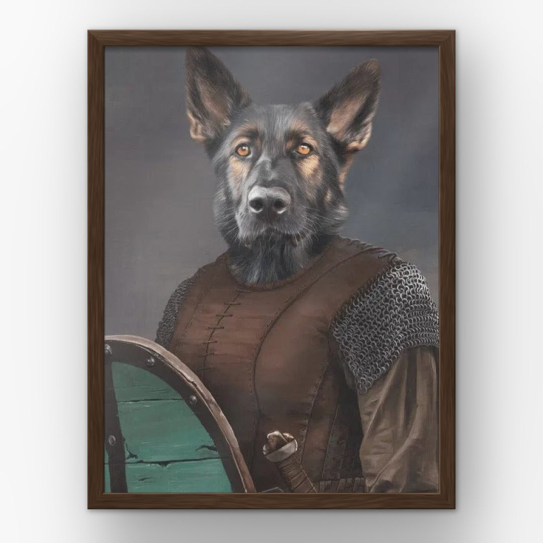 The Shieldmaiden custom pet poster in a walnut frame