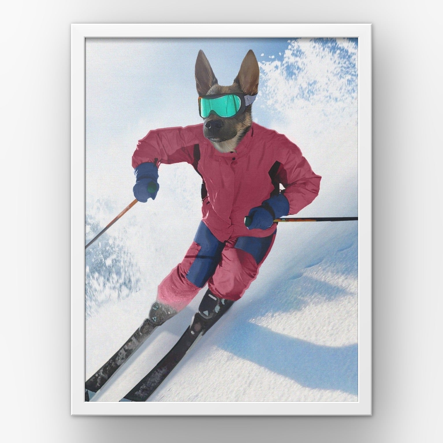 The Skiier custom pet poster in a white frame