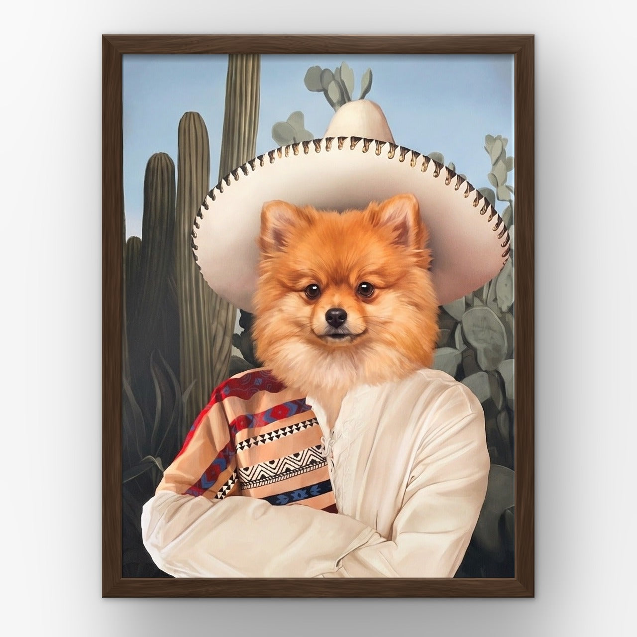 The Sombrero custom pet poster in a walnut frame