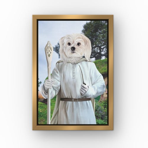 The Sorcerer (Background 2) custom pet canvas in a gold floating frame