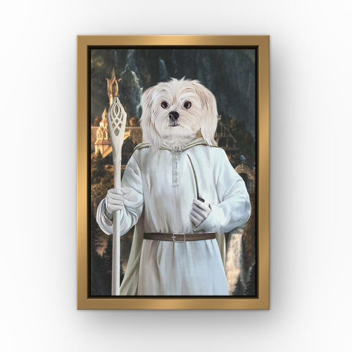 The Sorcerer (Background 3) custom pet canvas in a gold floating frame