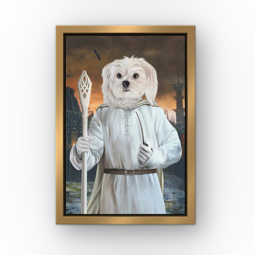 The Sorcerer (Background 4) custom pet canvas in a gold floating frame