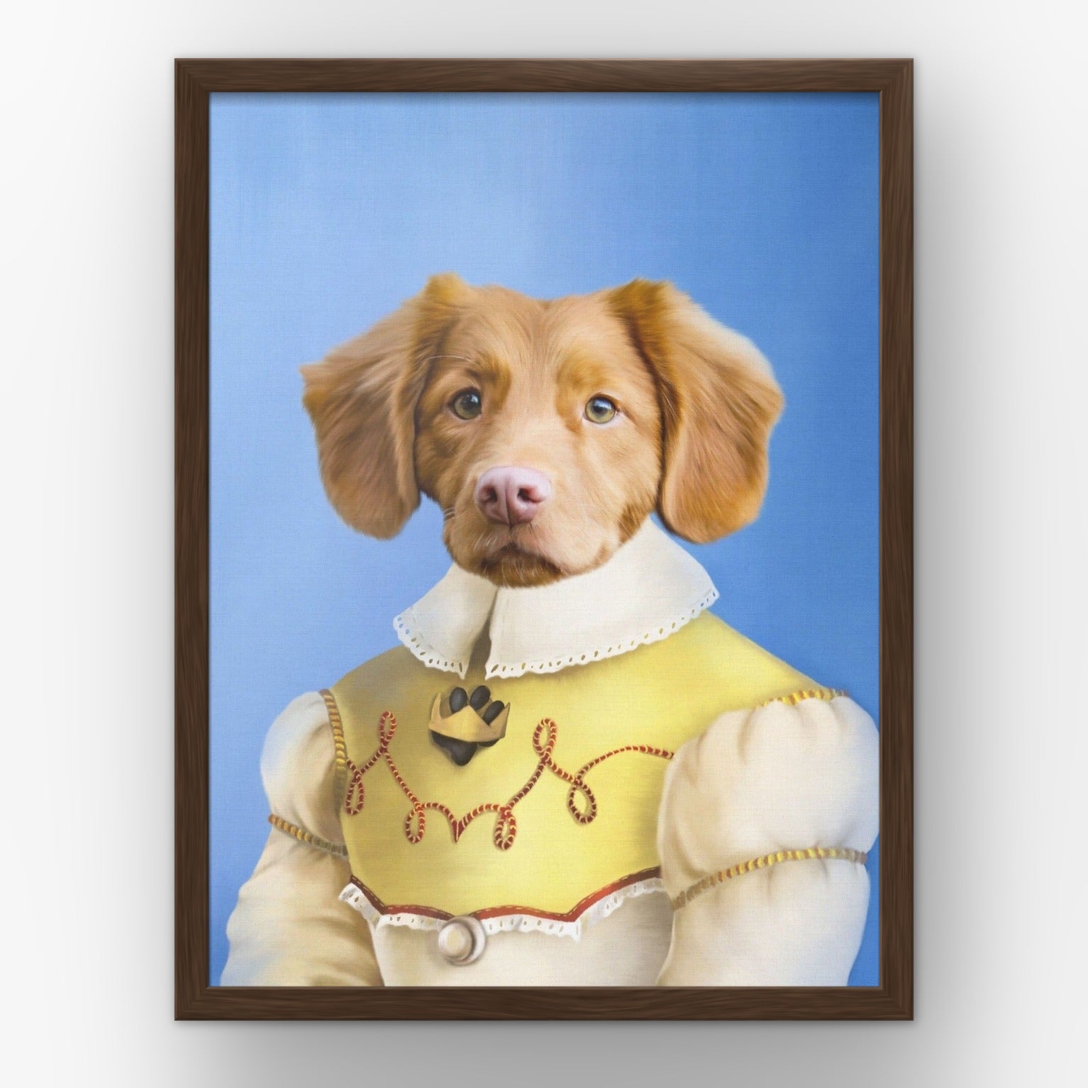 The Southern Belle custom pet poster in a walnut frame
