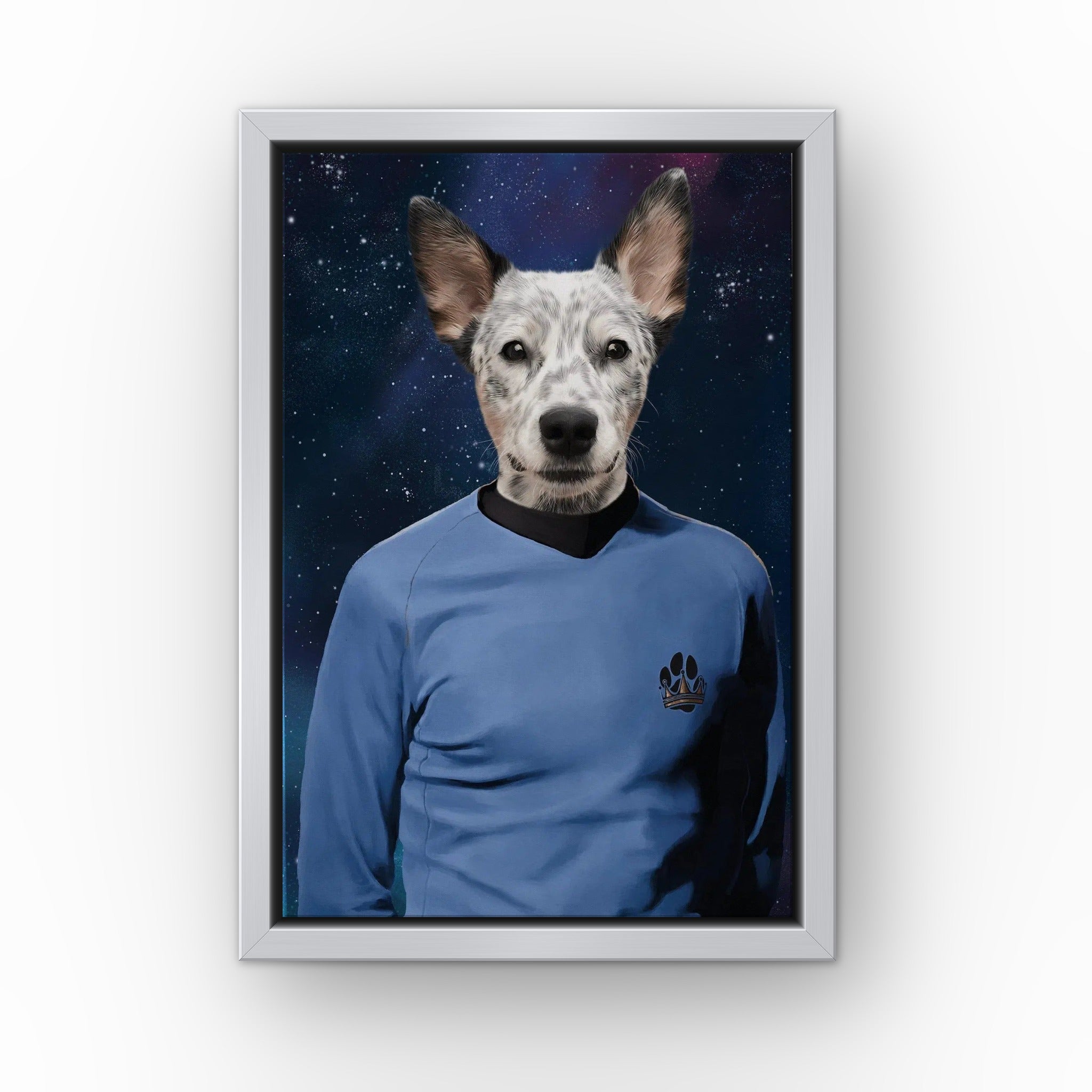 The Trekkie custom pet canvas in a silver floating frame