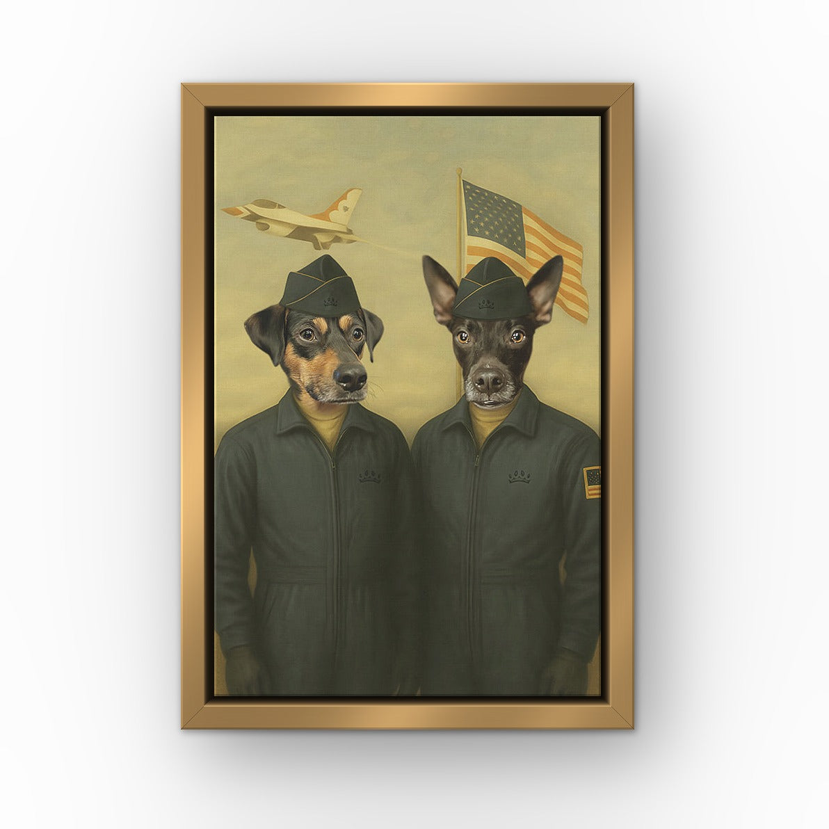 The US Air Men custom pet canvas in a gold floating frame