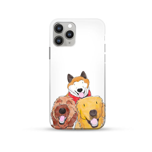 Crown and Paw - Phone Case Watercolor Pet Portrait Phone Case - Three Pets iPhone 14 / Without Name