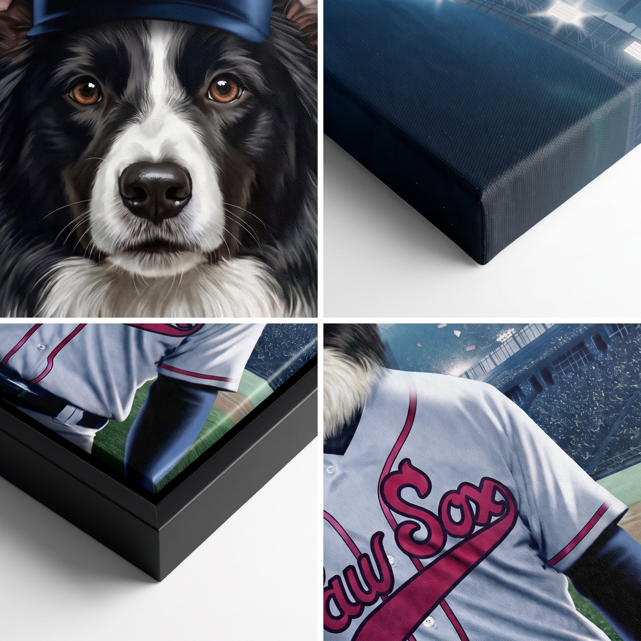 Close-up details of the Boston Paw Sox custom pet canvas