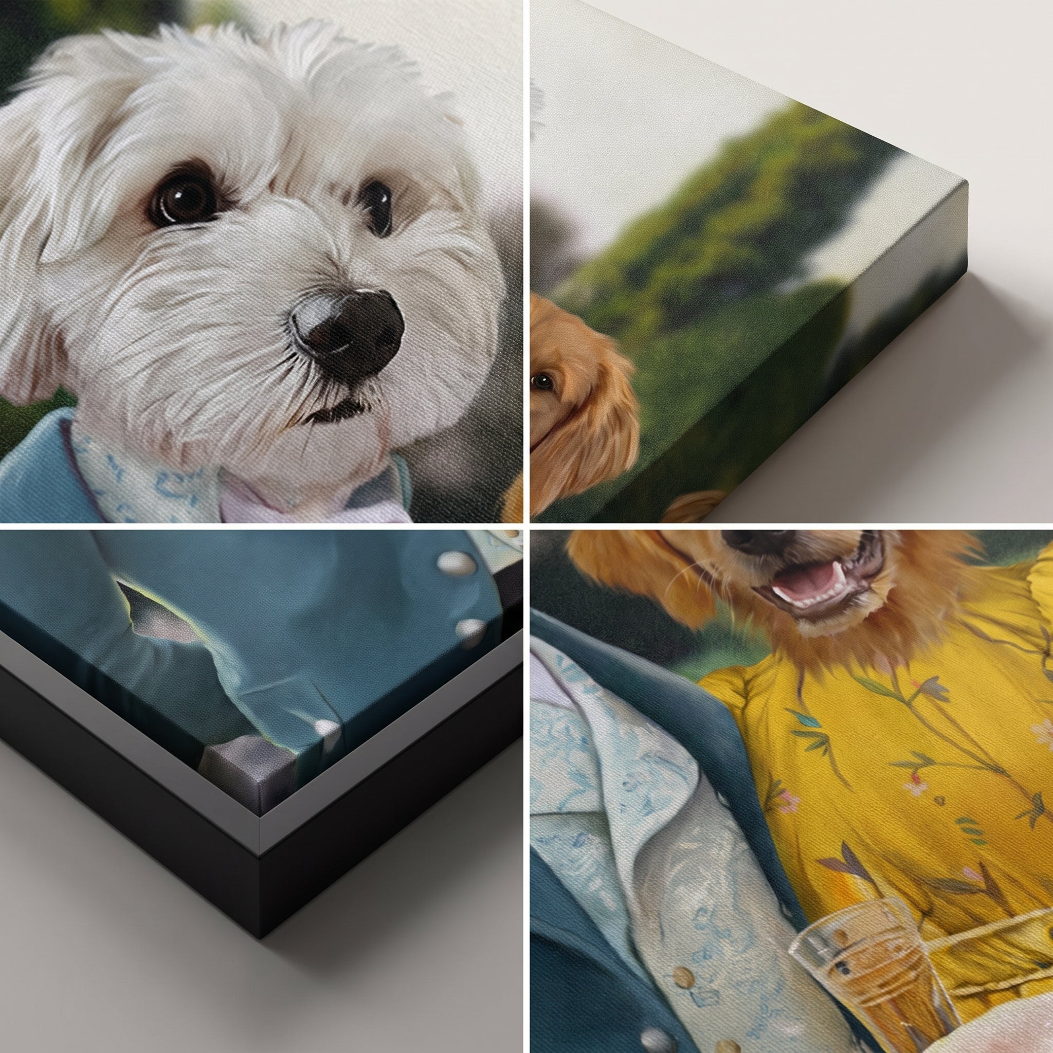 Close-up details of the Colin and Marina custom pet canvas