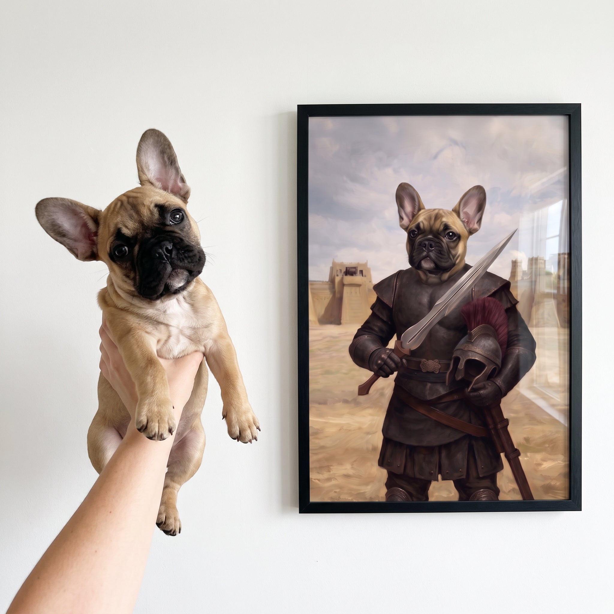 French bulldog next to its Odysseus custom pet poster