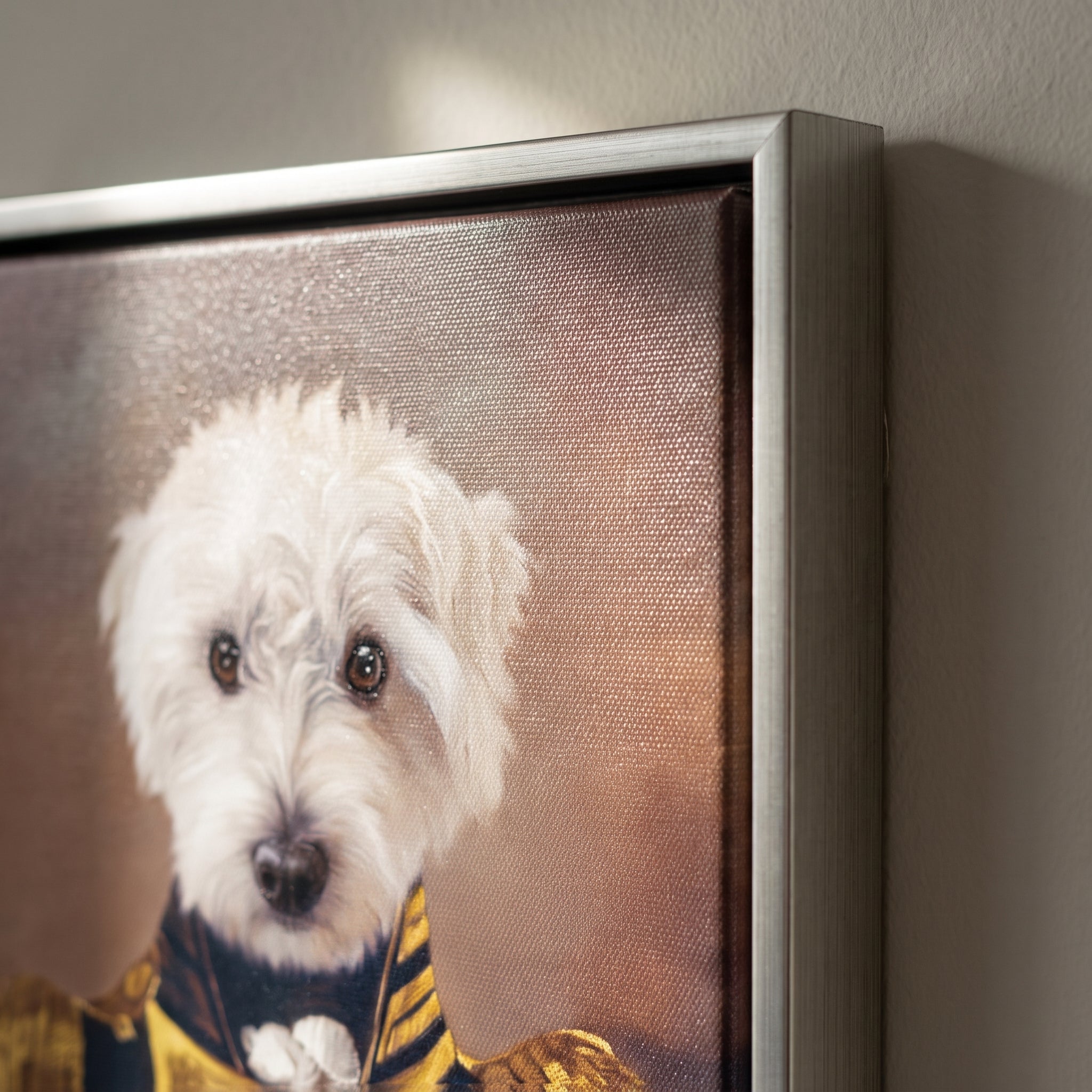 Close-up details of The Admiral custom pet canvas