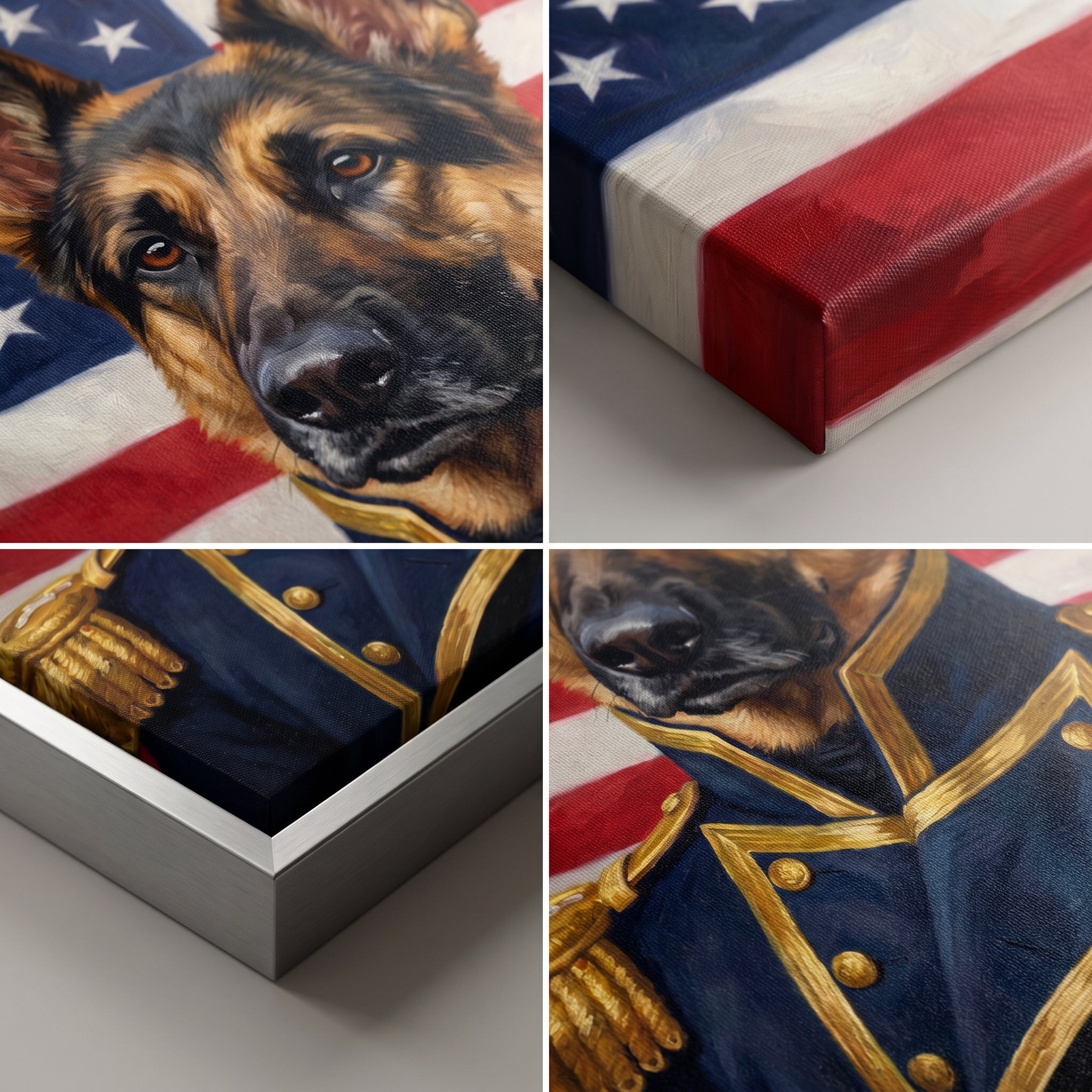 Close-up details of The Admiral - USA Flag Edition custom pet canvas