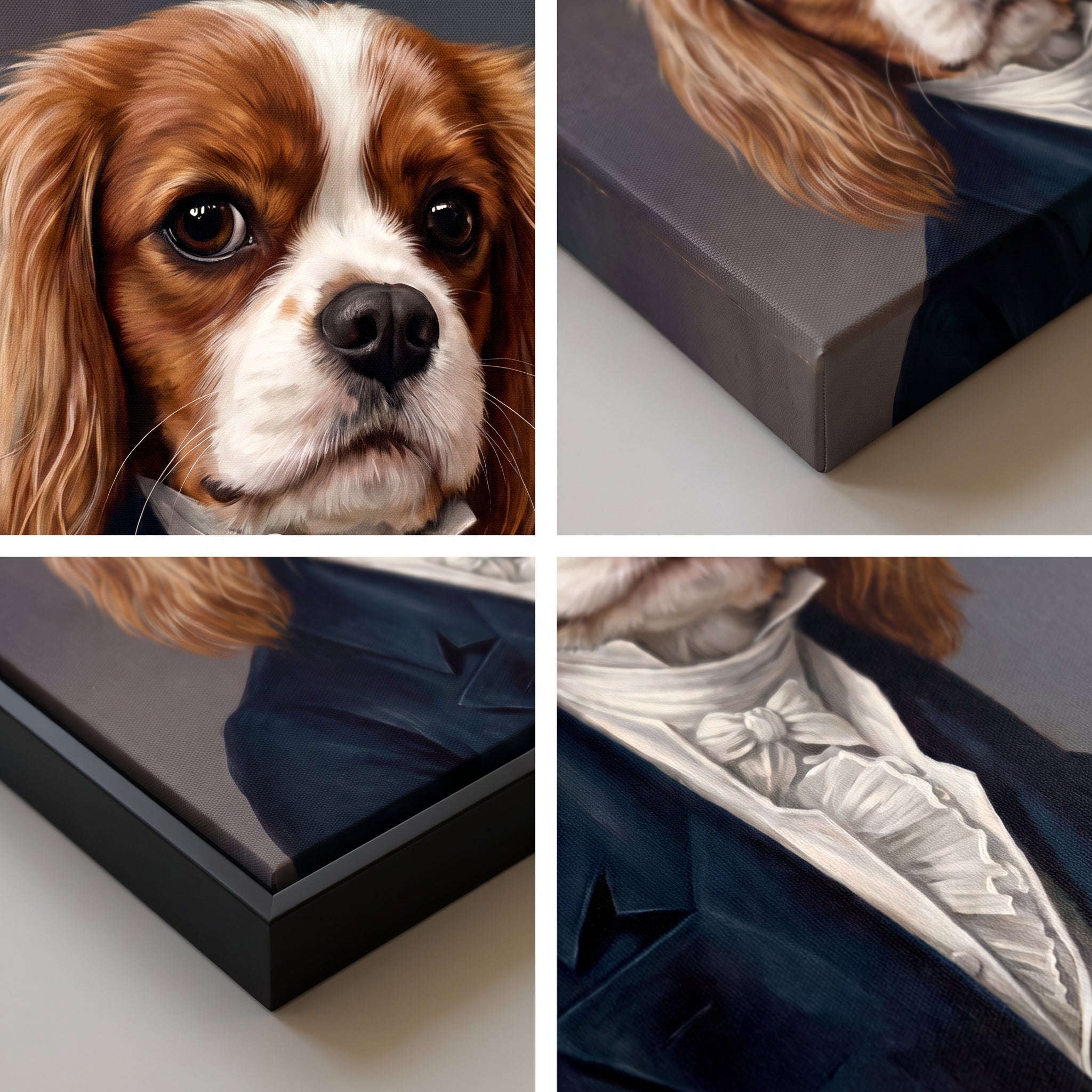 Close-up details of The Aristocrat custom pet canvas