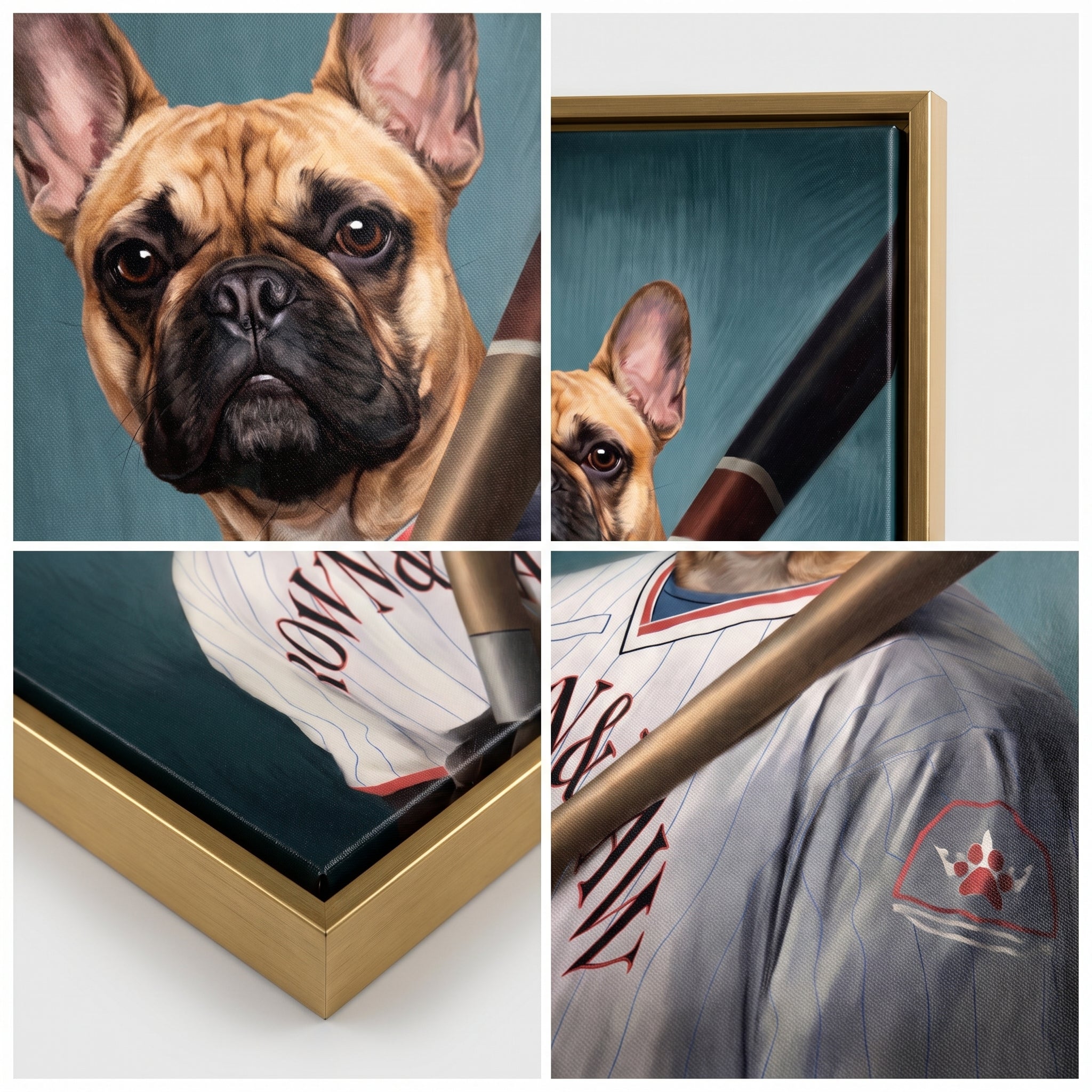Close-up details of The Baseball Player custom pet canvas
