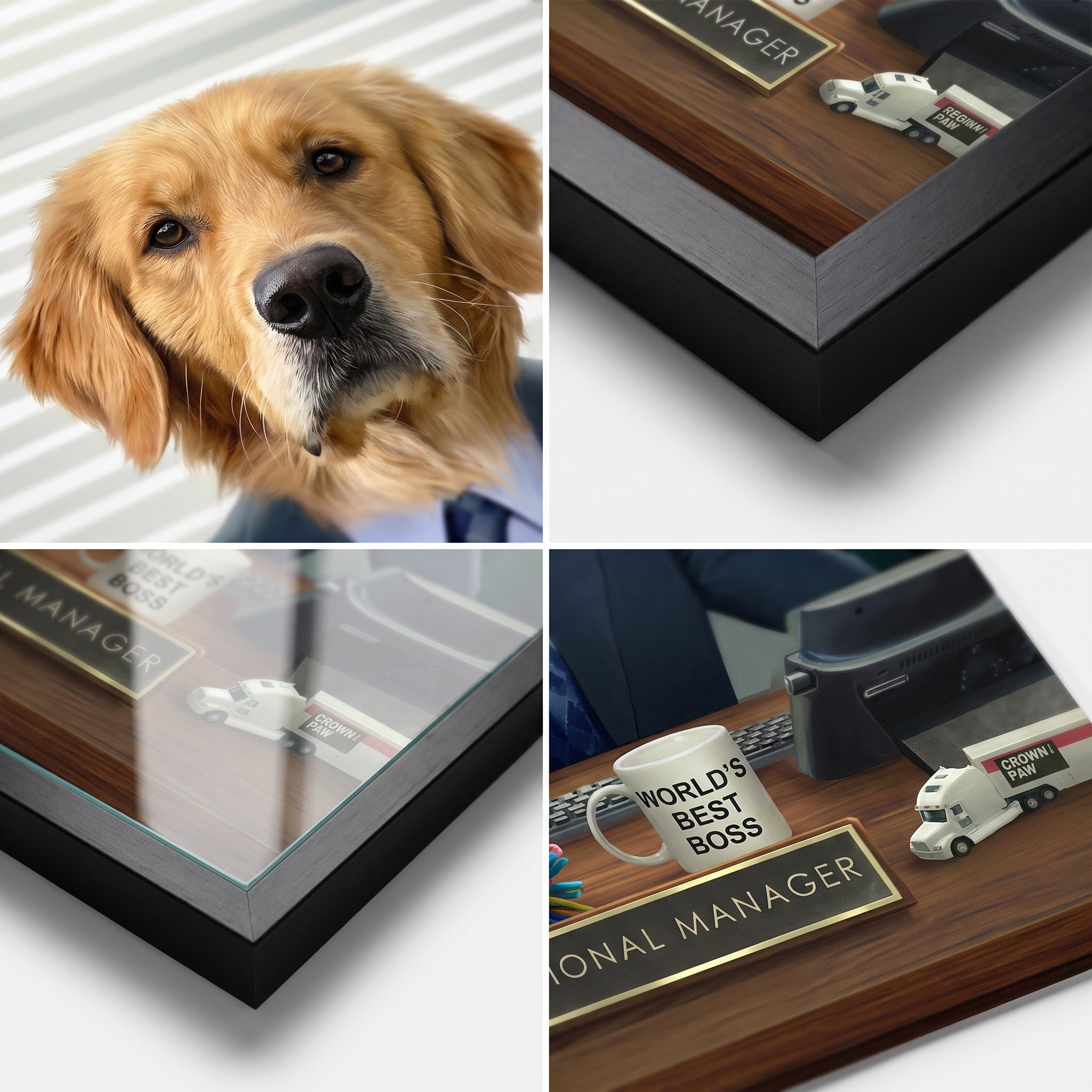 Close-up details of The Best Boss custom pet poster