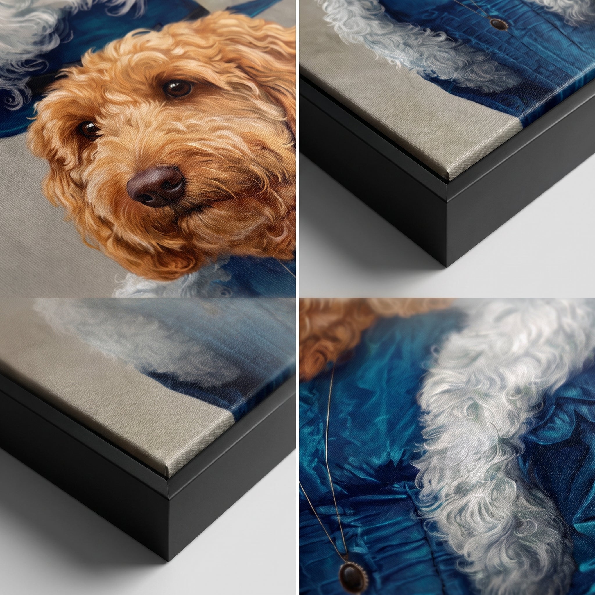 Close-up details of The Boa Lady custom pet canvas