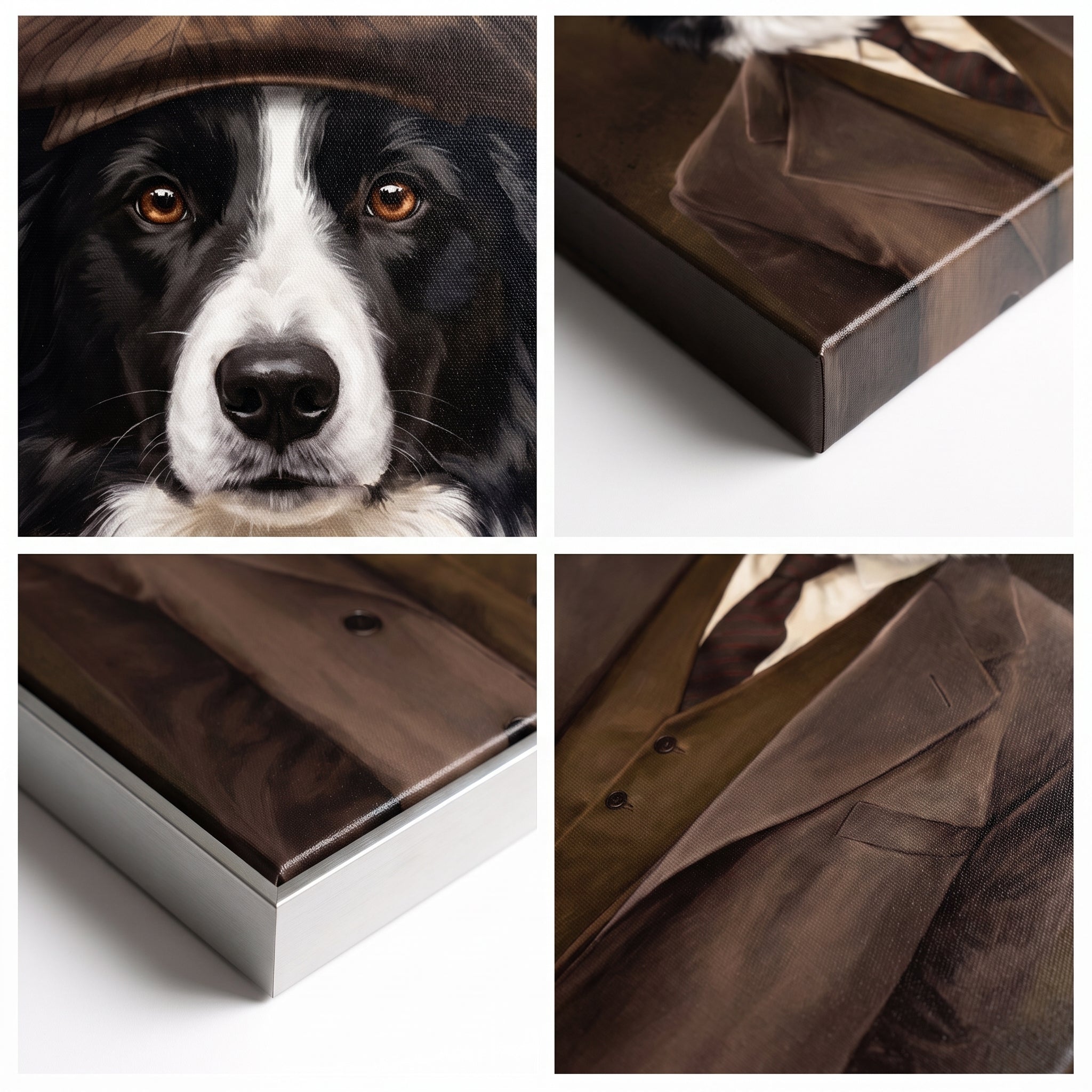 Close-up details of The British Gangster custom pet canvas