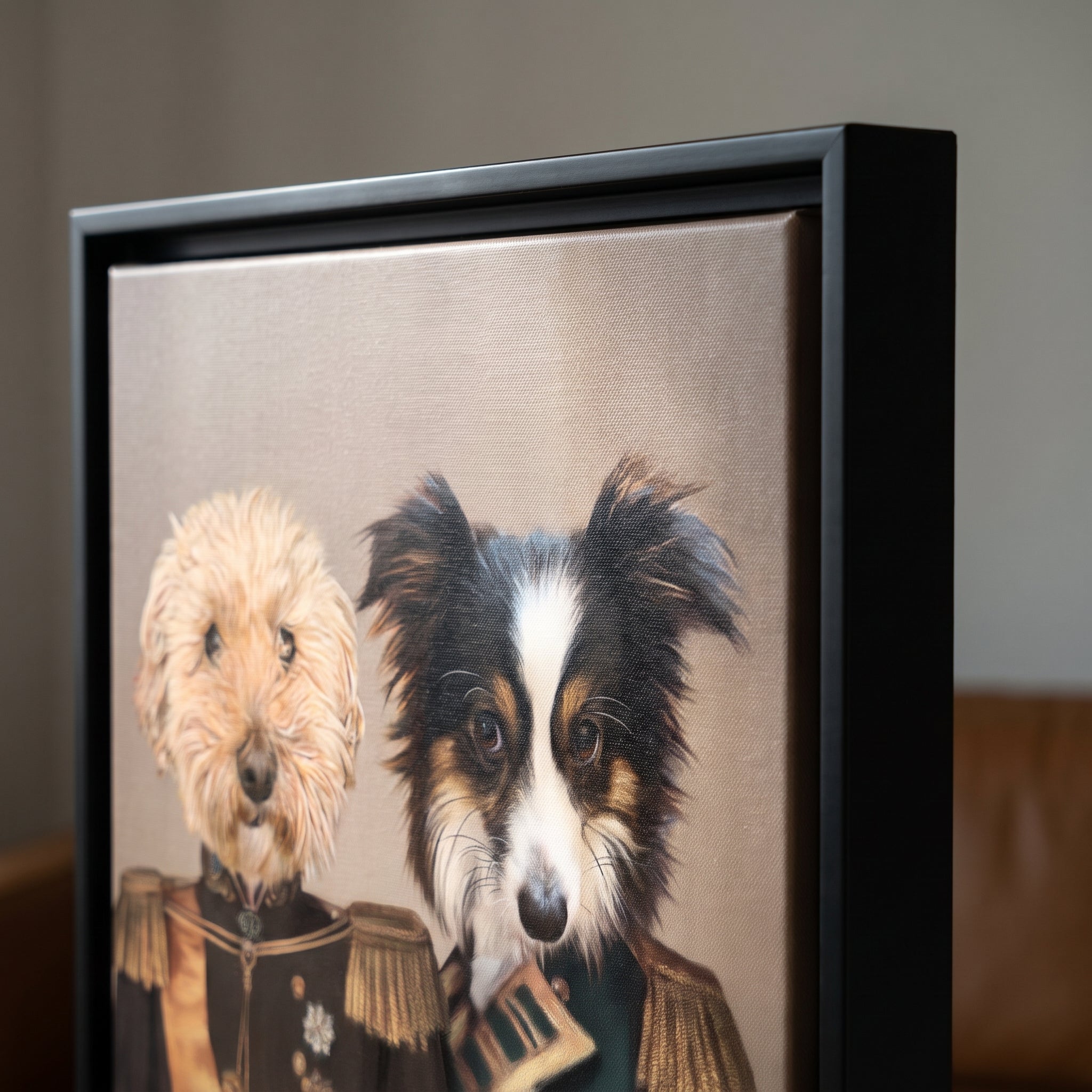 Close-up details of The Brothers In Arms custom pet canvas