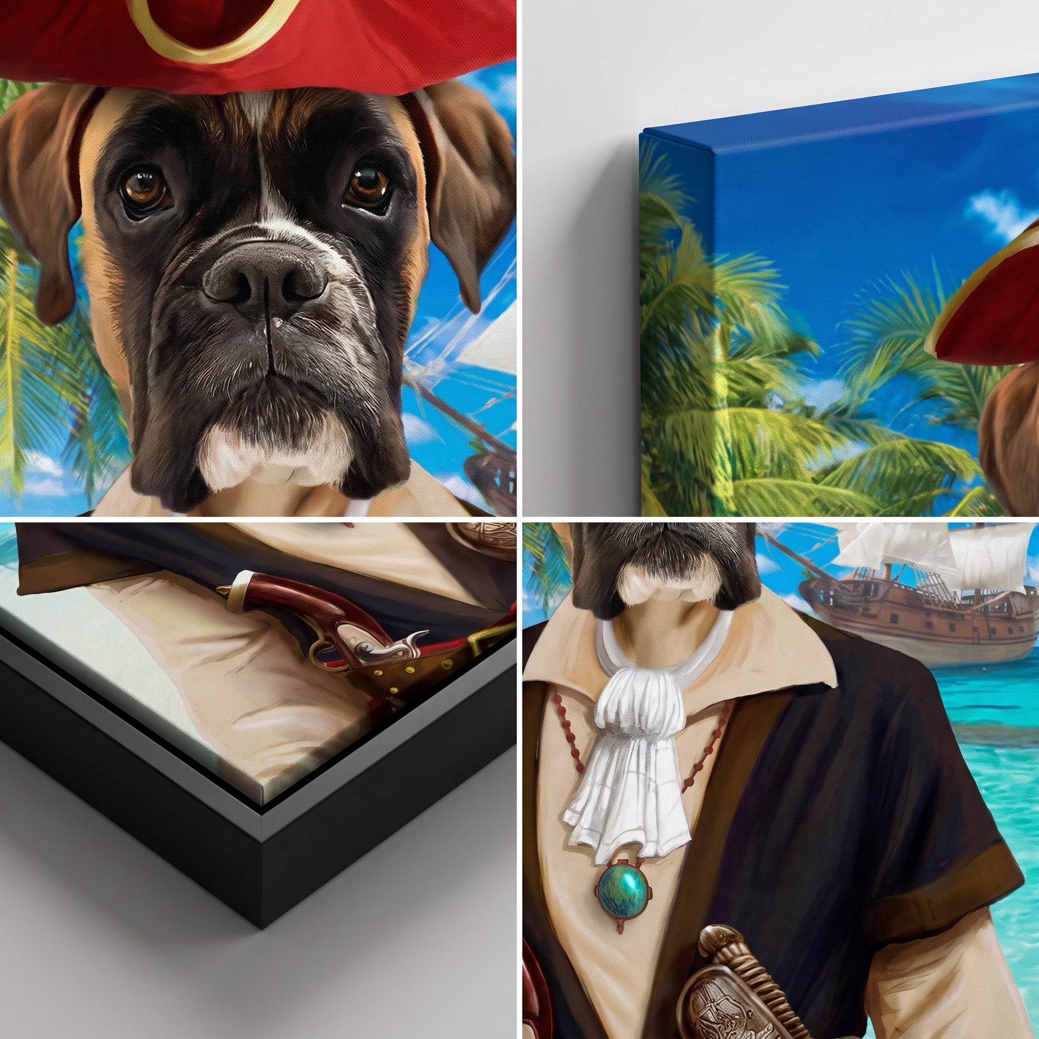 Close-up details of The Buccaneer custom pet canvas