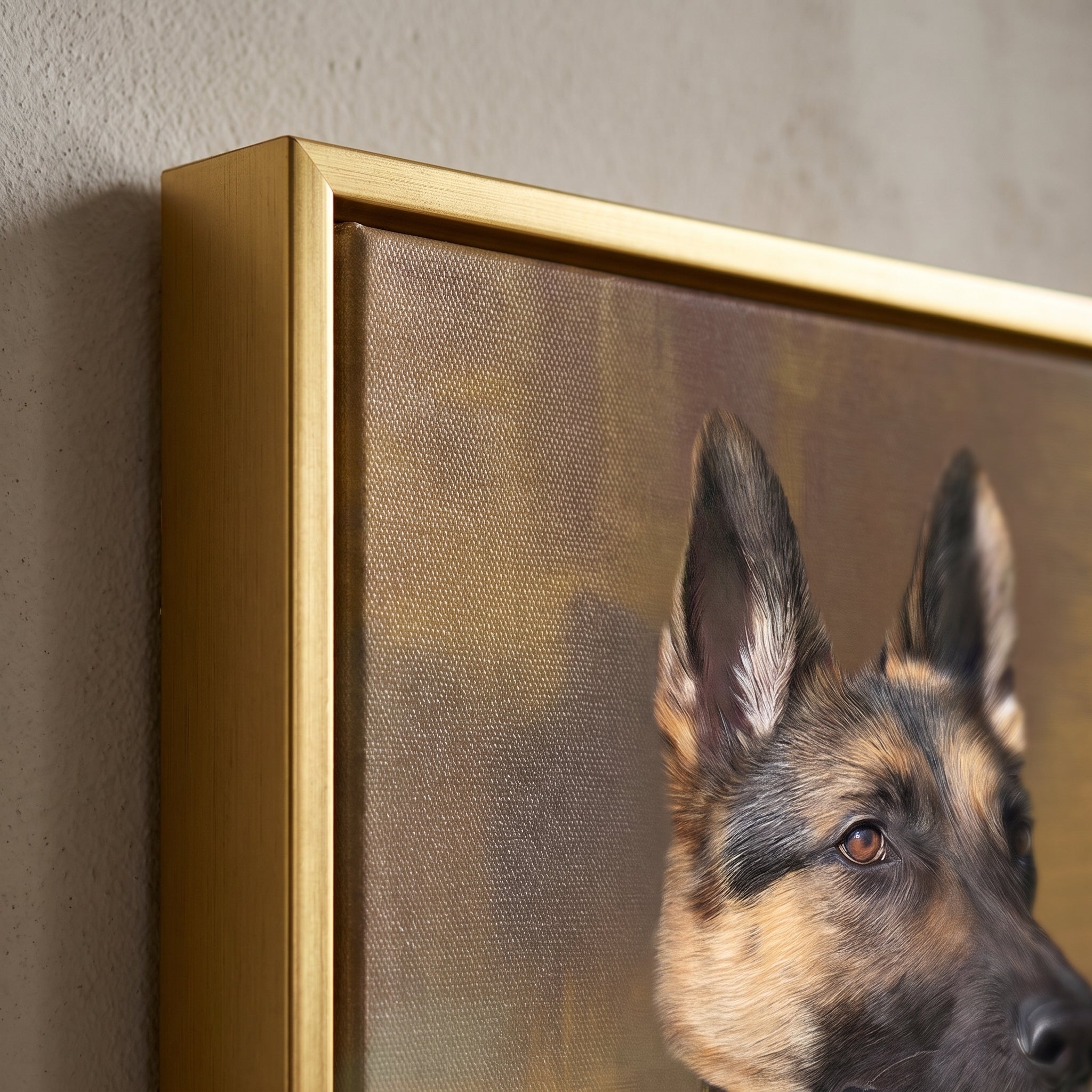 Close-up details of The Colonel custom pet canvas